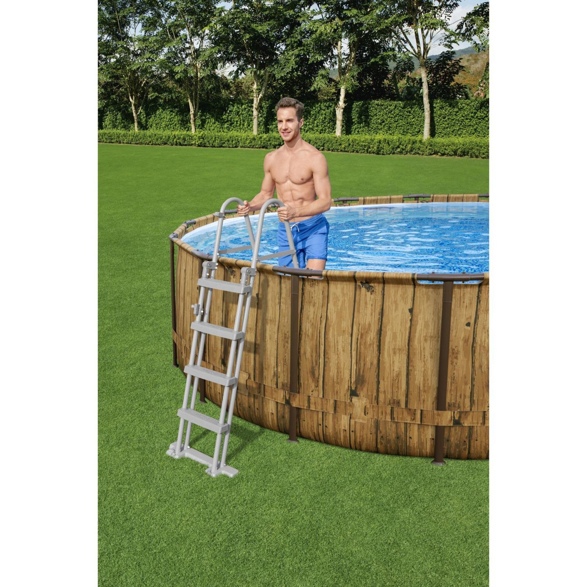 BESTWAY Piscine tubulaire ronde - Décor bois - 549x122cm - POWER STEEL™ SWIM VISTA