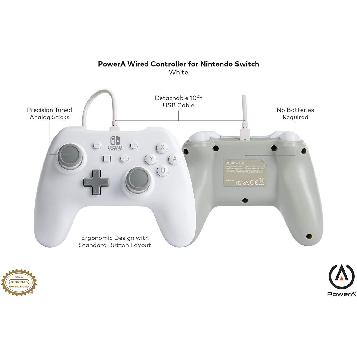 POWER A Manette Filaire Blanche Nintendo Switch