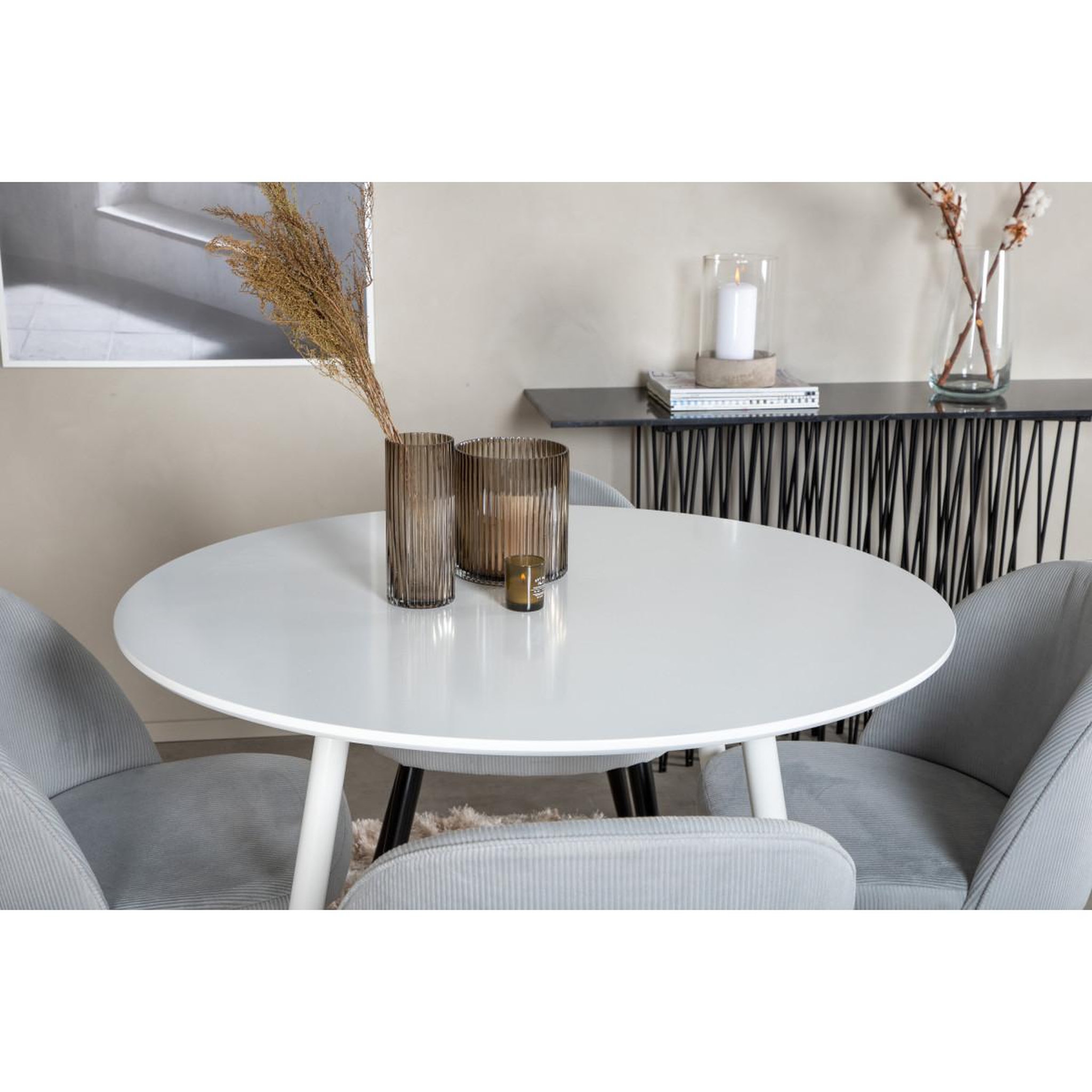 Voir la diapositive 6 : Paris Prix Ensemble table à manger & 4 chaises côtelées  plaza & velvet  100cm blanc & gris
