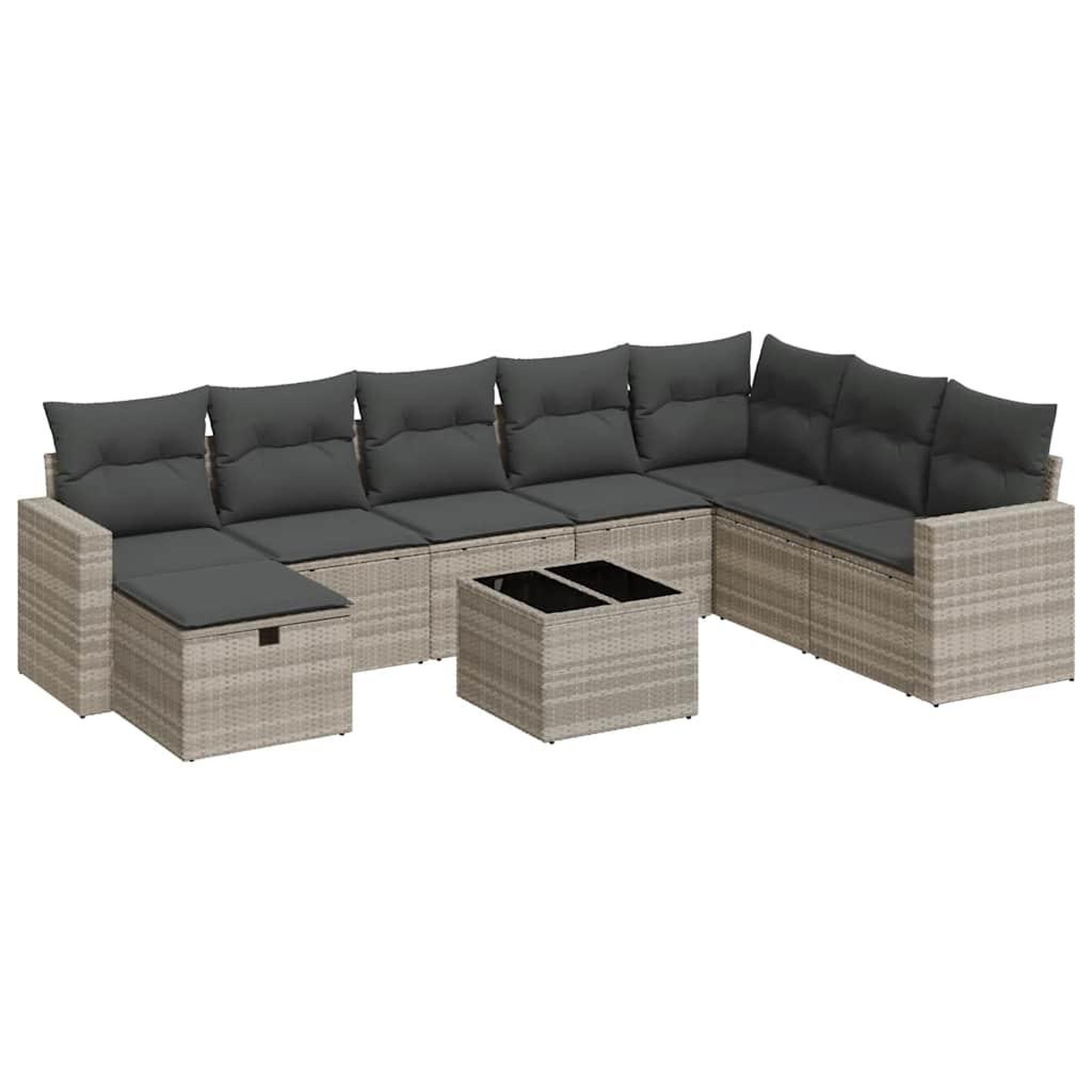 VIDAXL Salon de jardin 9 pcs avec coussins gris clair resine tressee