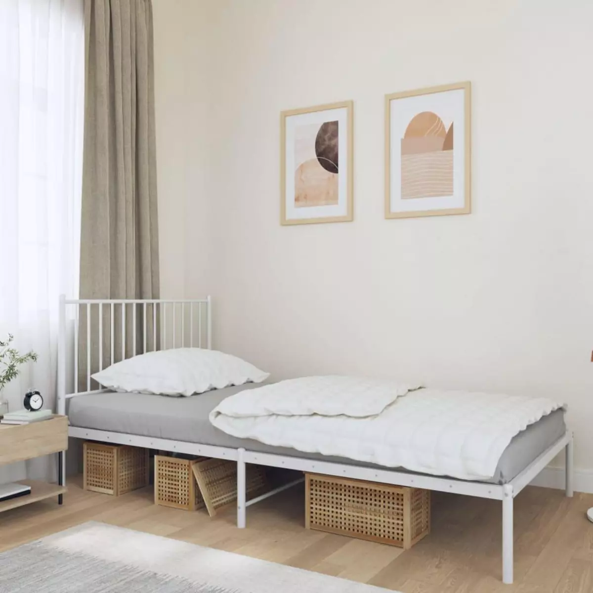 VIDAXL Cadre de lit metal avec tete de lit blanc 100x190 cm