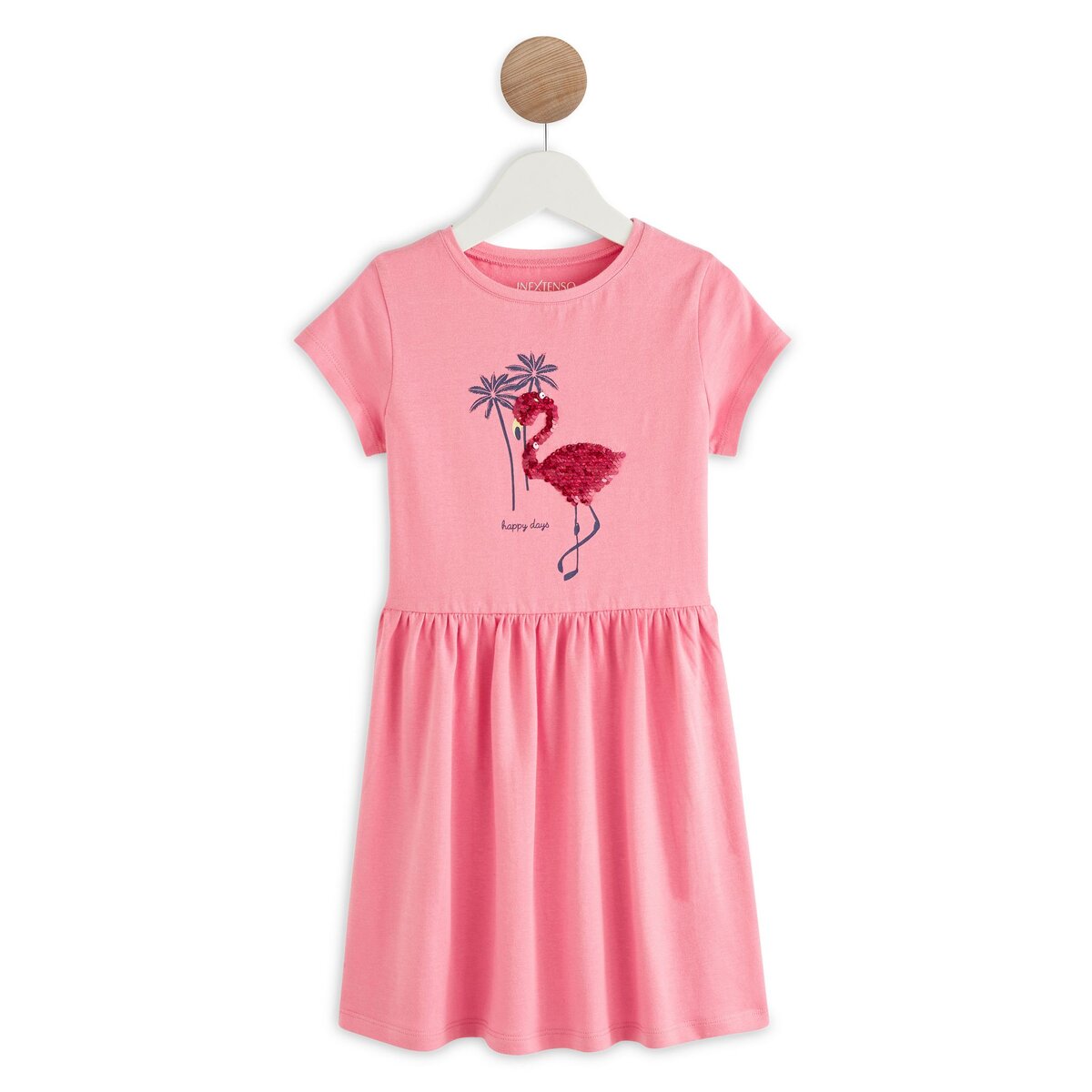 INEXTENSO Robe manches courtes sequins flamant rose fille pas