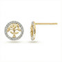 Voir la diapositive 2 : L'ATELIER D'AZUR Boucles d'Oreilles Or Jaune et Zirconiums - Puces Motif Arbre de Vie