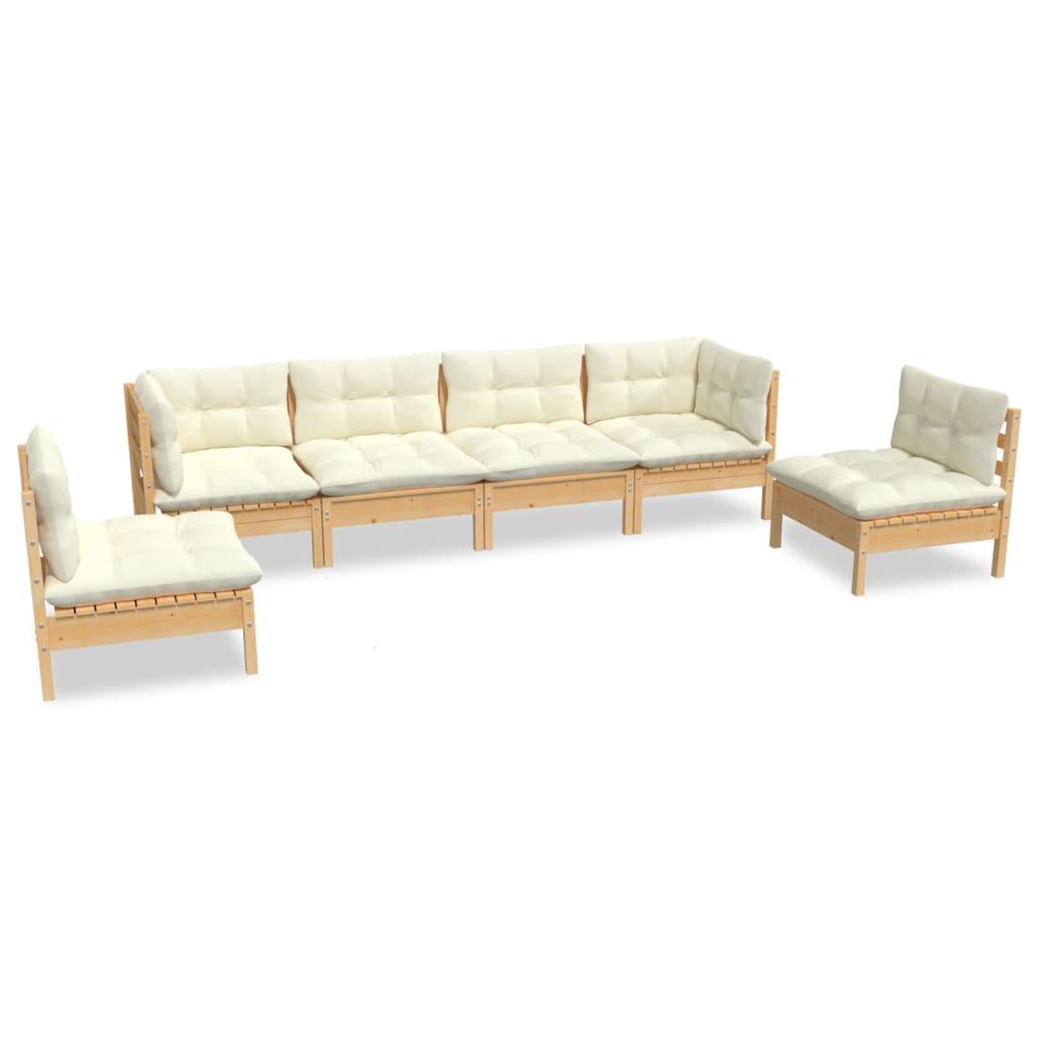 Voir la diapositive 2 : VIDAXL Salon de jardin 6 pcs avec coussins creme Bois de pin massif