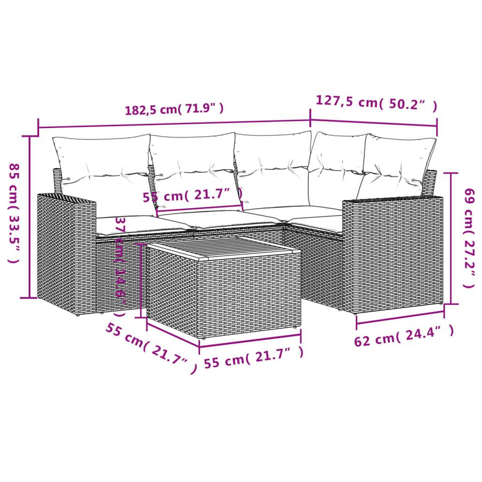 Voir la diapositive 6 : VIDAXL Salon de jardin avec coussins 5pcs melange beige resine tressee