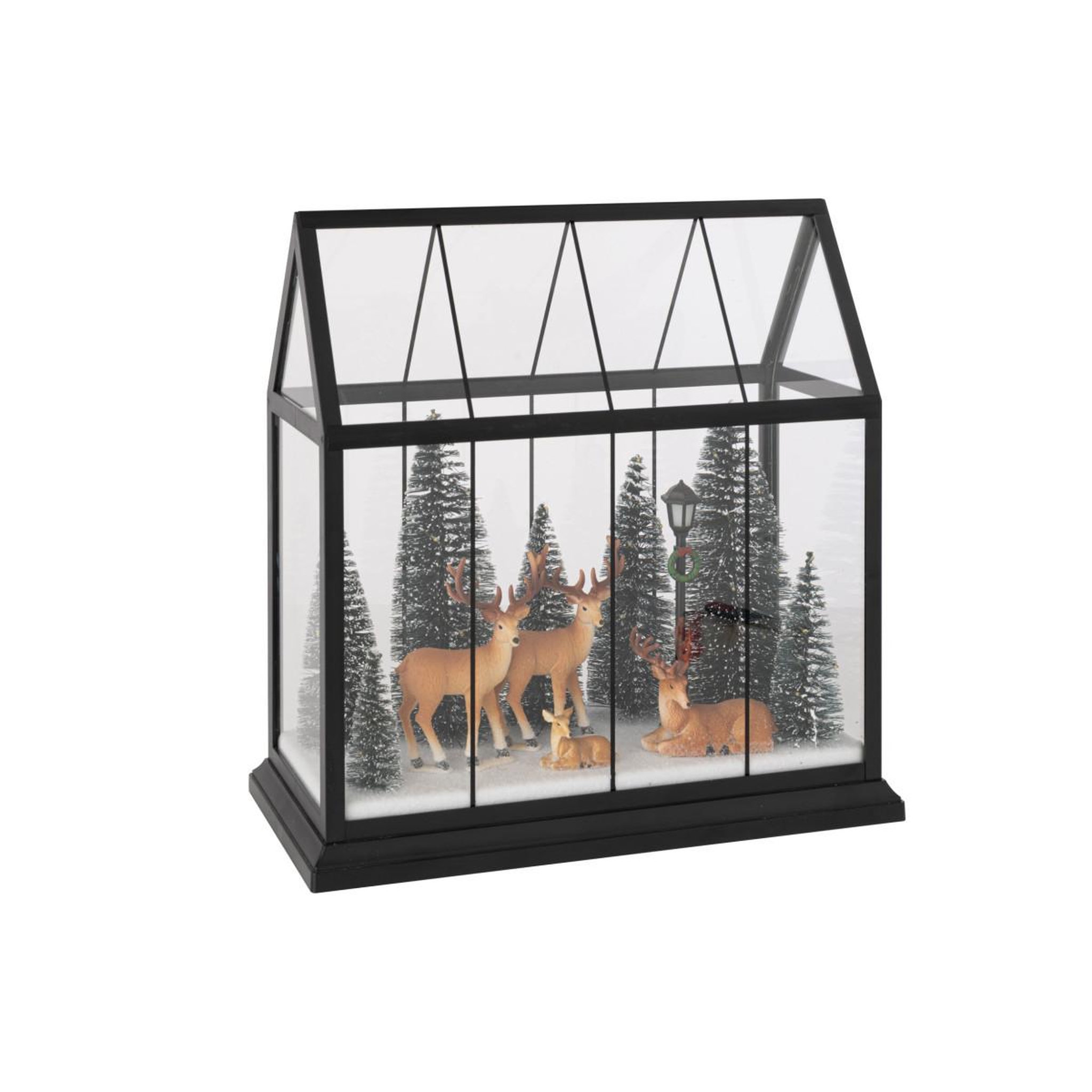 Voir la diapositive 2 : J-LINE Village de Noël Vitré à LED  Renne  33cm Noir