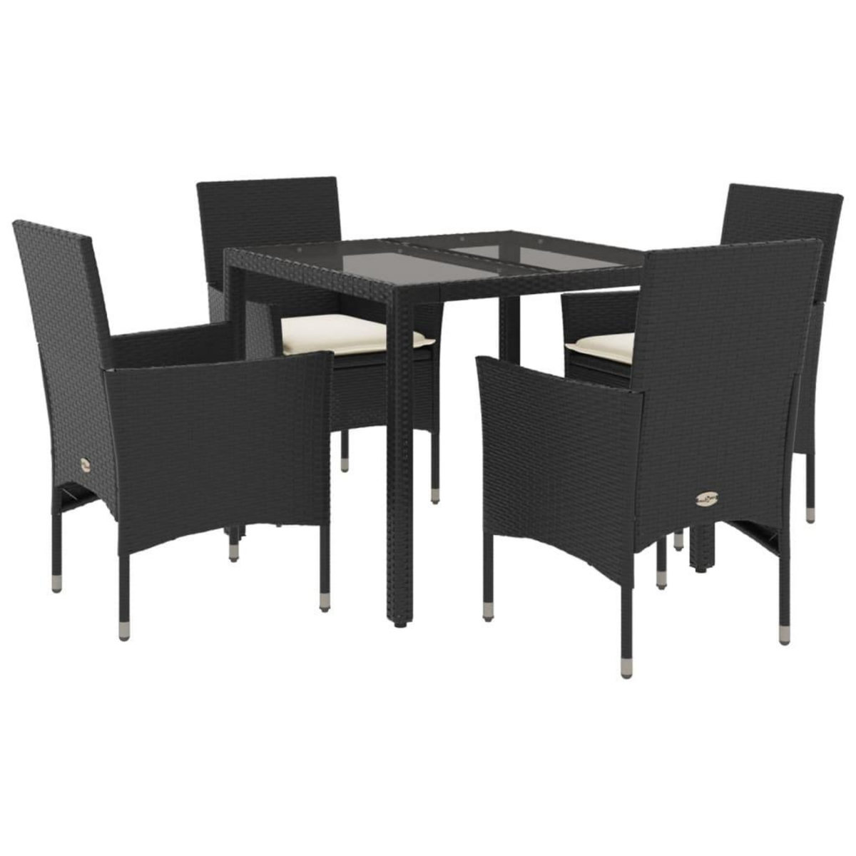VIDAXL Ensemble a manger de jardin et coussins 5 pcs noir rotin verre