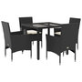 Voir la diapositive 2 : VIDAXL Ensemble a manger de jardin et coussins 5 pcs noir rotin verre