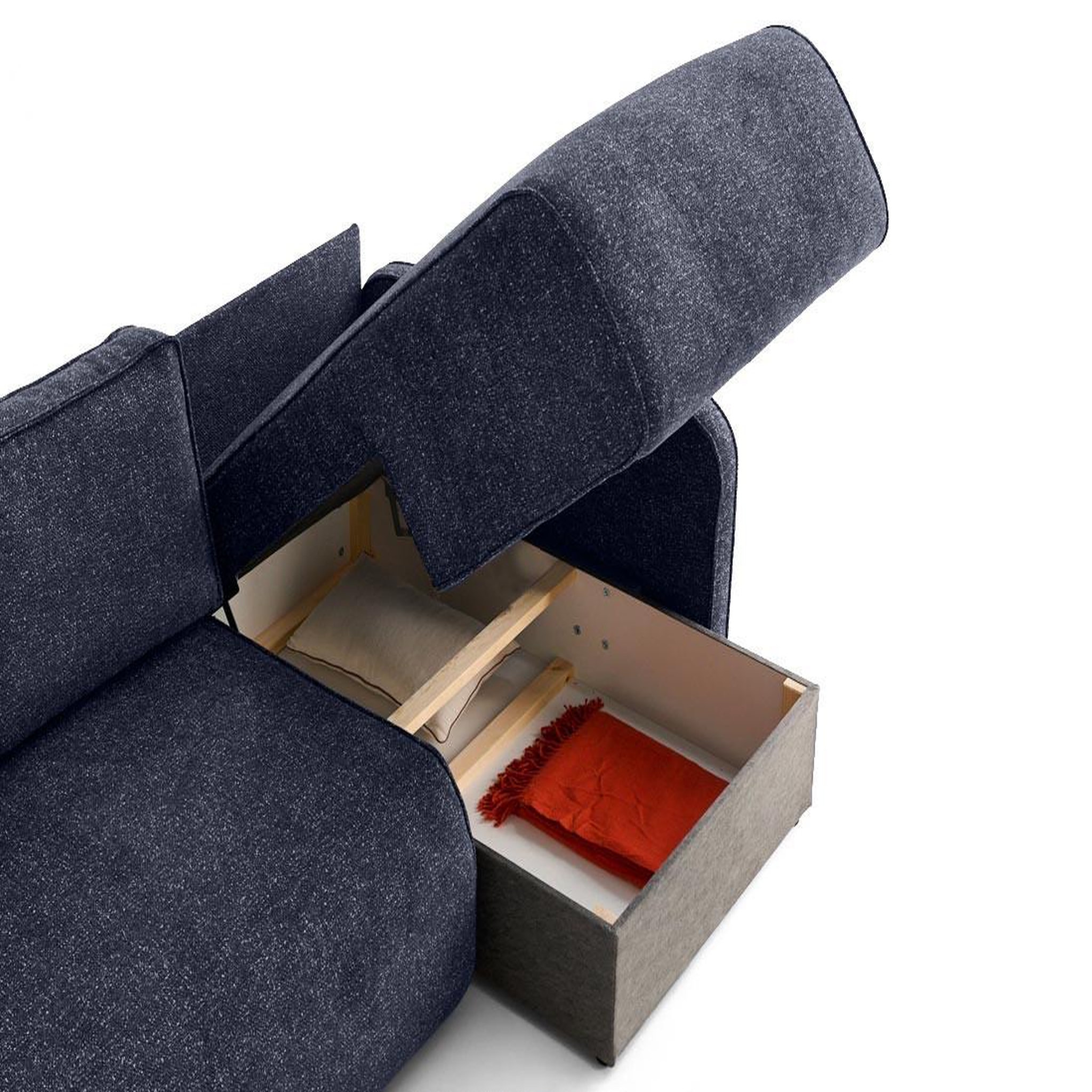 Voir la diapositive 2 : LISA DESIGN Apolline - canapé d'angle réversible 4 places convertible avec coffres en tissu moucheté