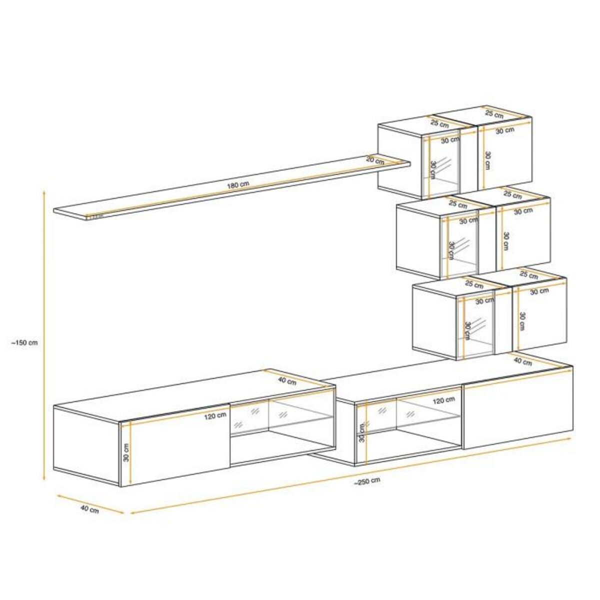 Paris Prix Ensemble Meuble TV  Switch XXIV  250cm Blanc & Naturel
