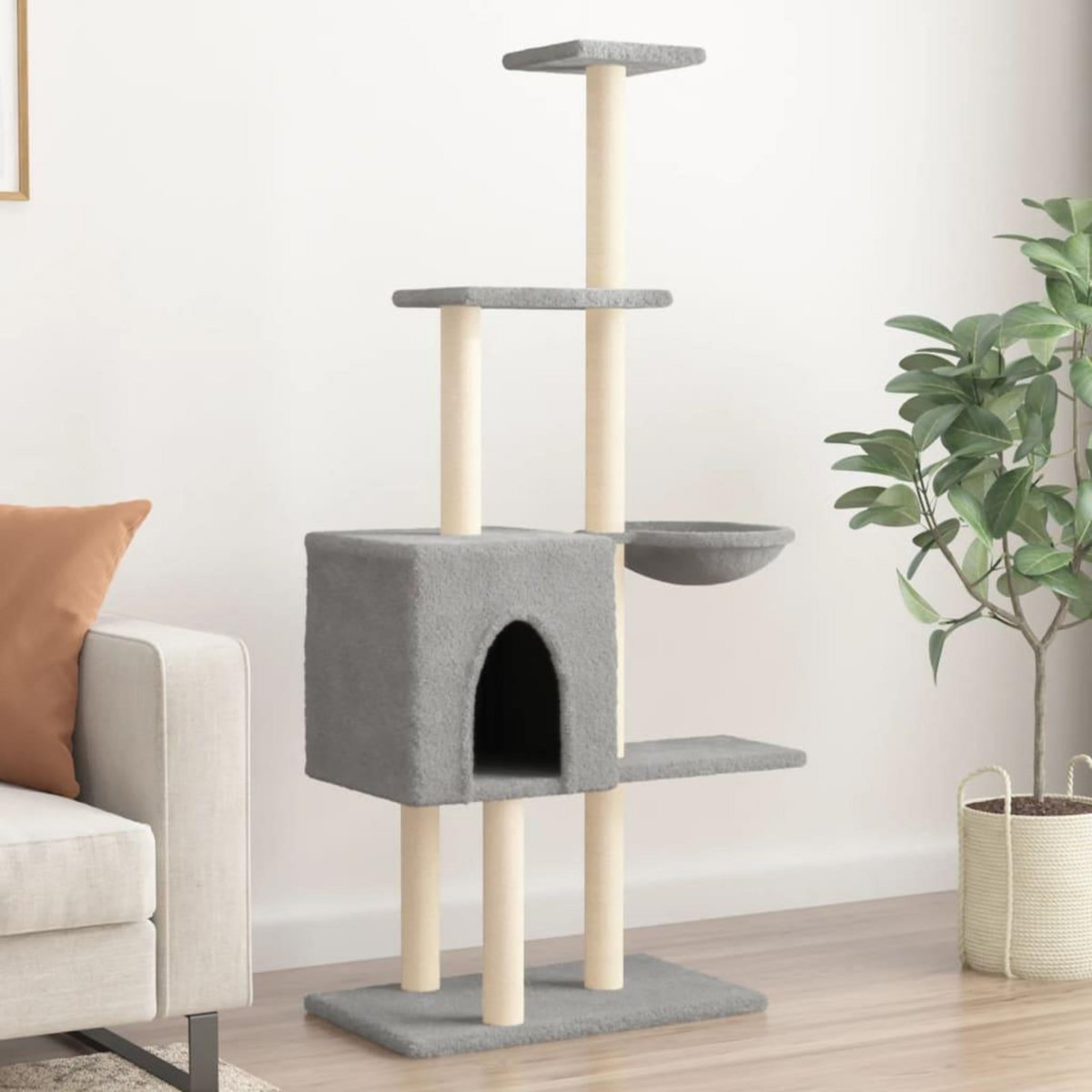VIDAXL Arbre a chat avec griffoirs en sisal Gris clair 145 cm