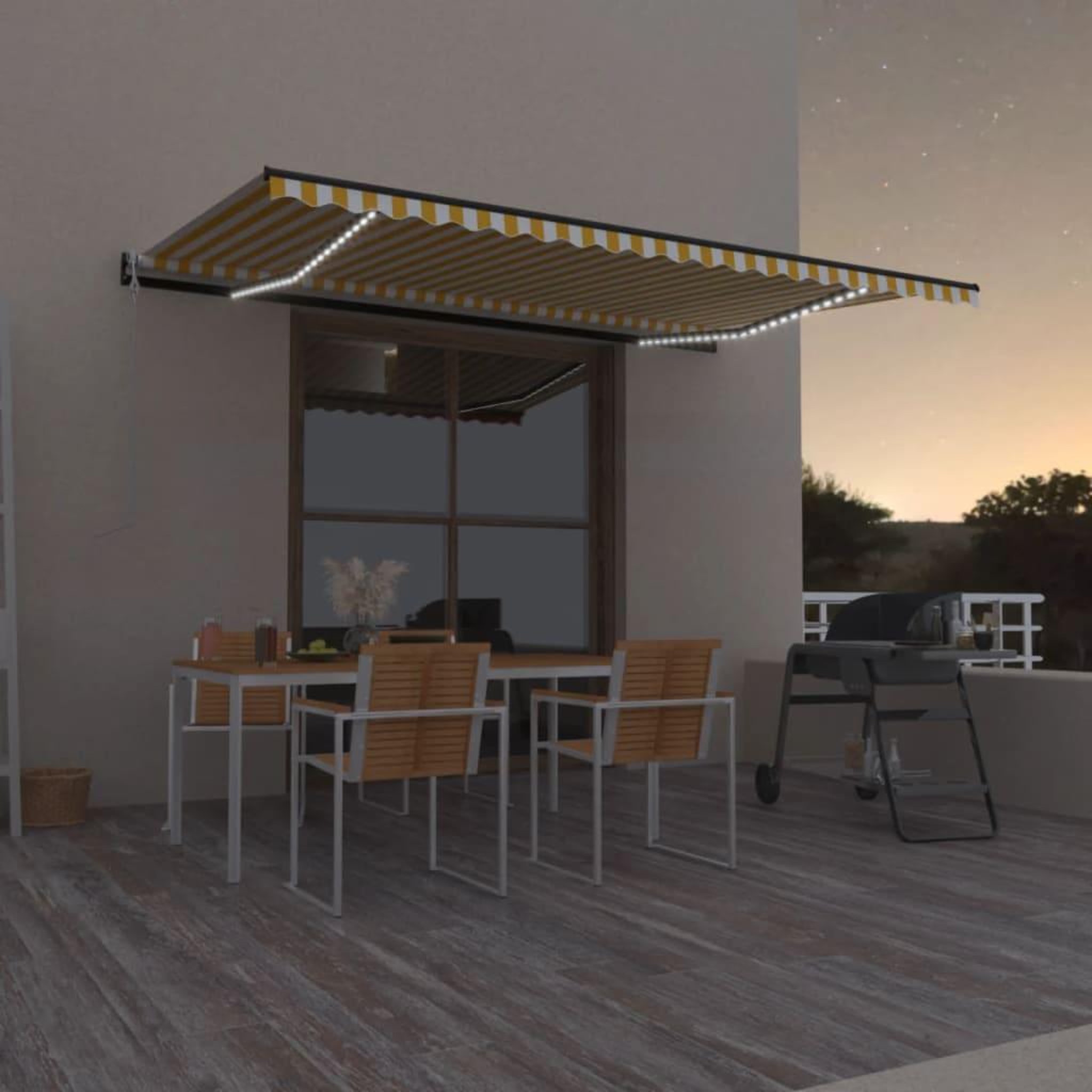 VIDAXL Auvent automatique capteur de vent LED 500x350cm Jaune et blanc
