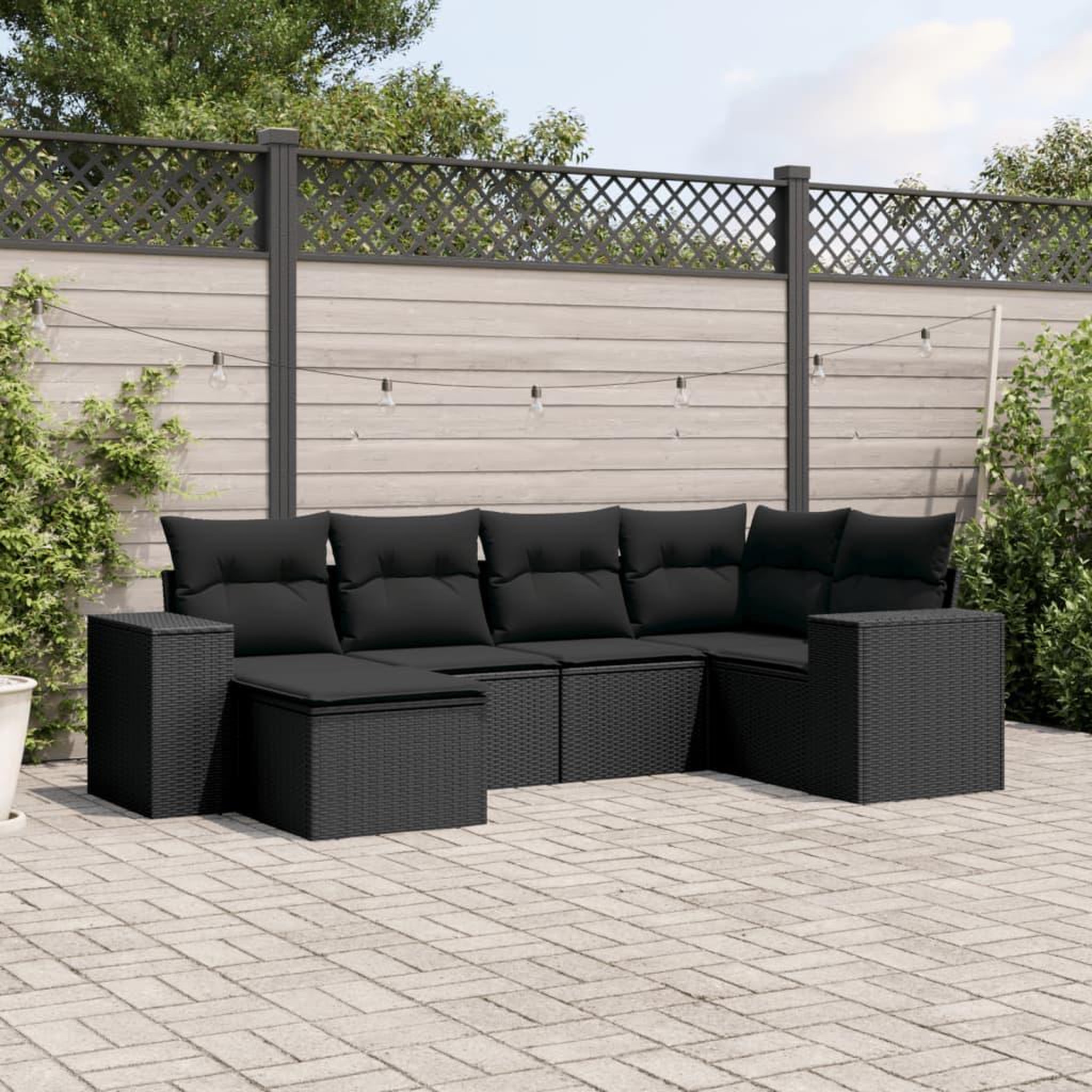 VIDAXL Salon de jardin 6 pcs avec coussins noir resine tressee