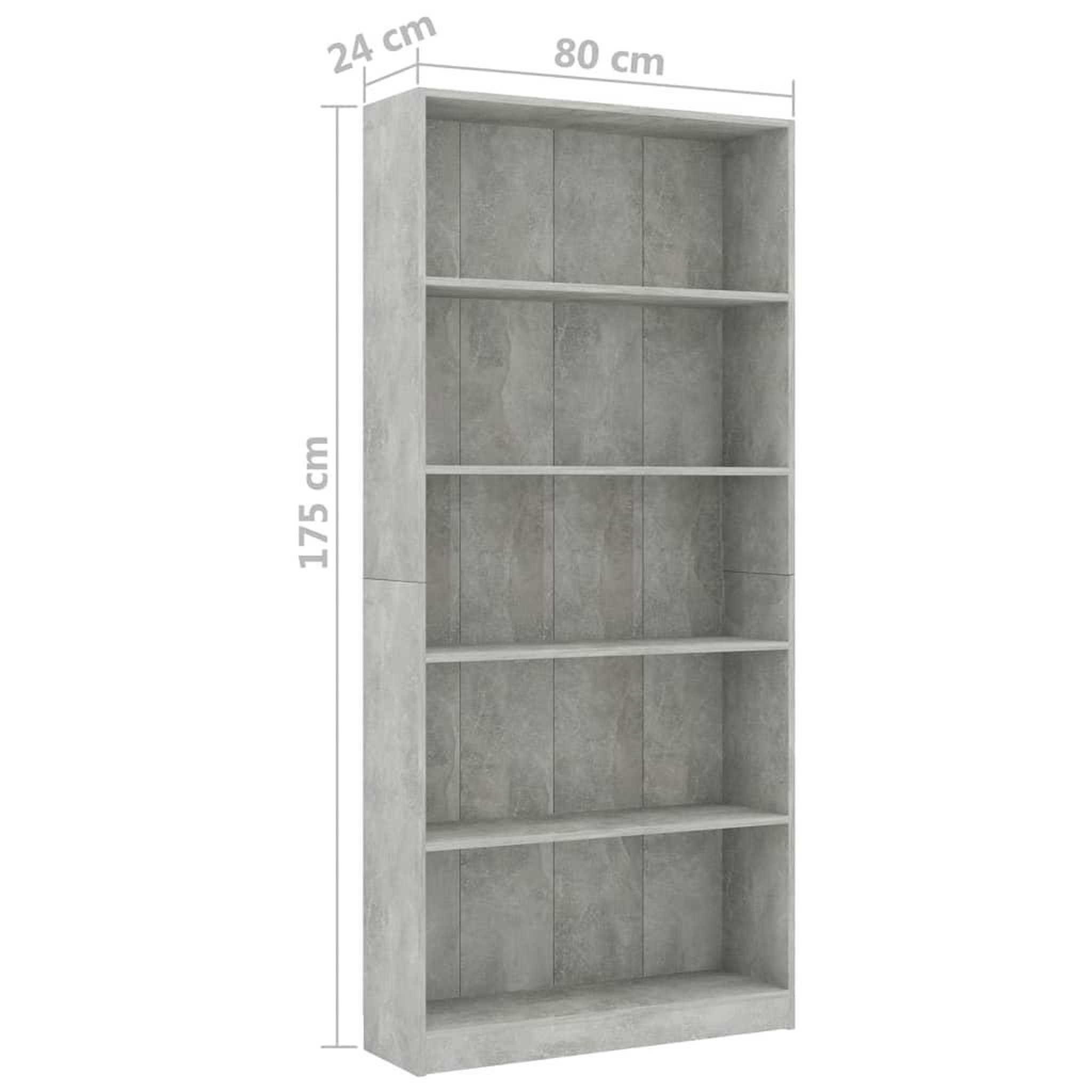 Voir la diapositive 6 : VIDAXL Bibliotheque a 5 niveaux Gris beton 80x24x175cm Bois ingenierie