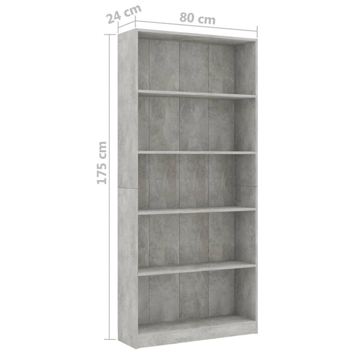VIDAXL Bibliotheque a 5 niveaux Gris beton 80x24x175cm Bois ingenierie