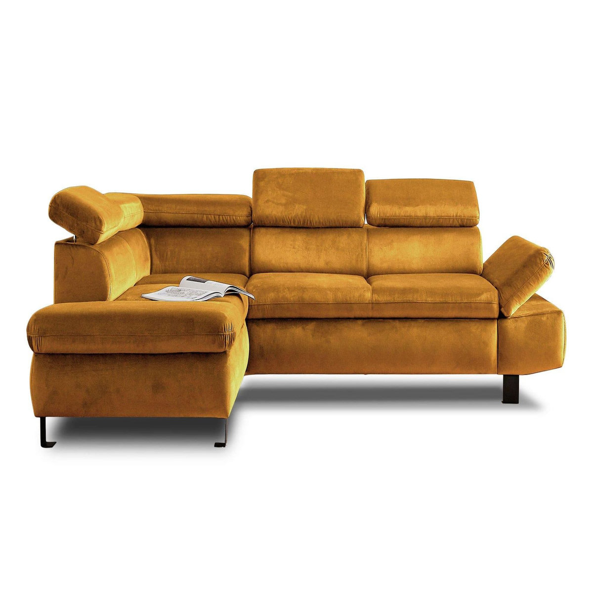 LISA DESIGN Nairobi - canapé d'angle convertible - en velours - 5 places - avec têtières - gauche