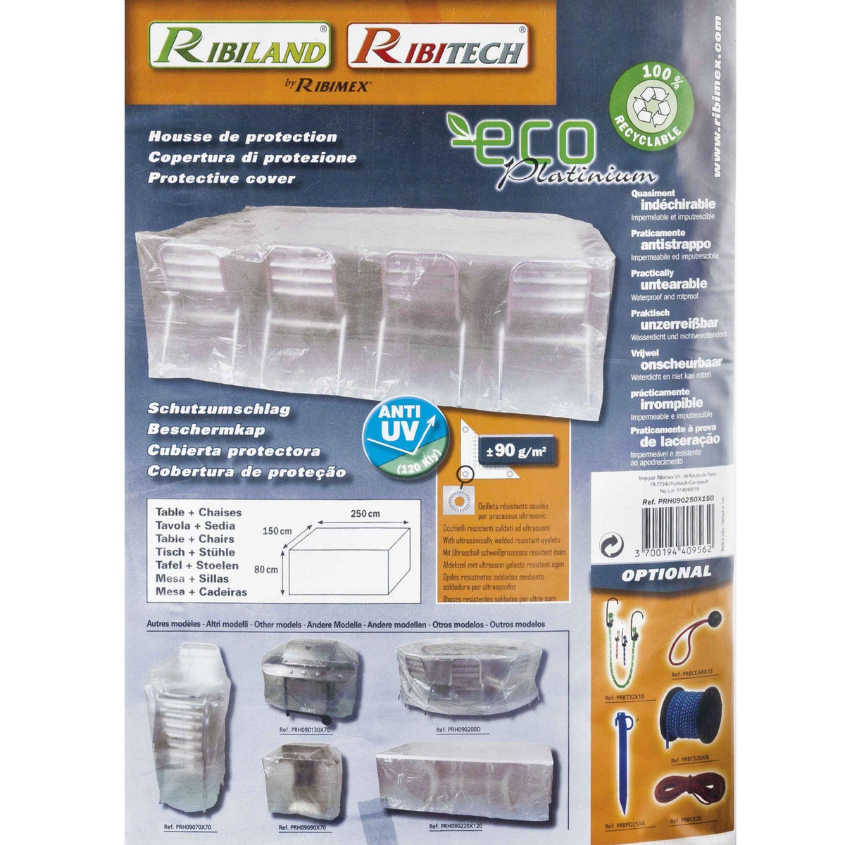 Ribiland Housse 90gr/m2 250x150x80cm pour table et chaise - prh090250x150