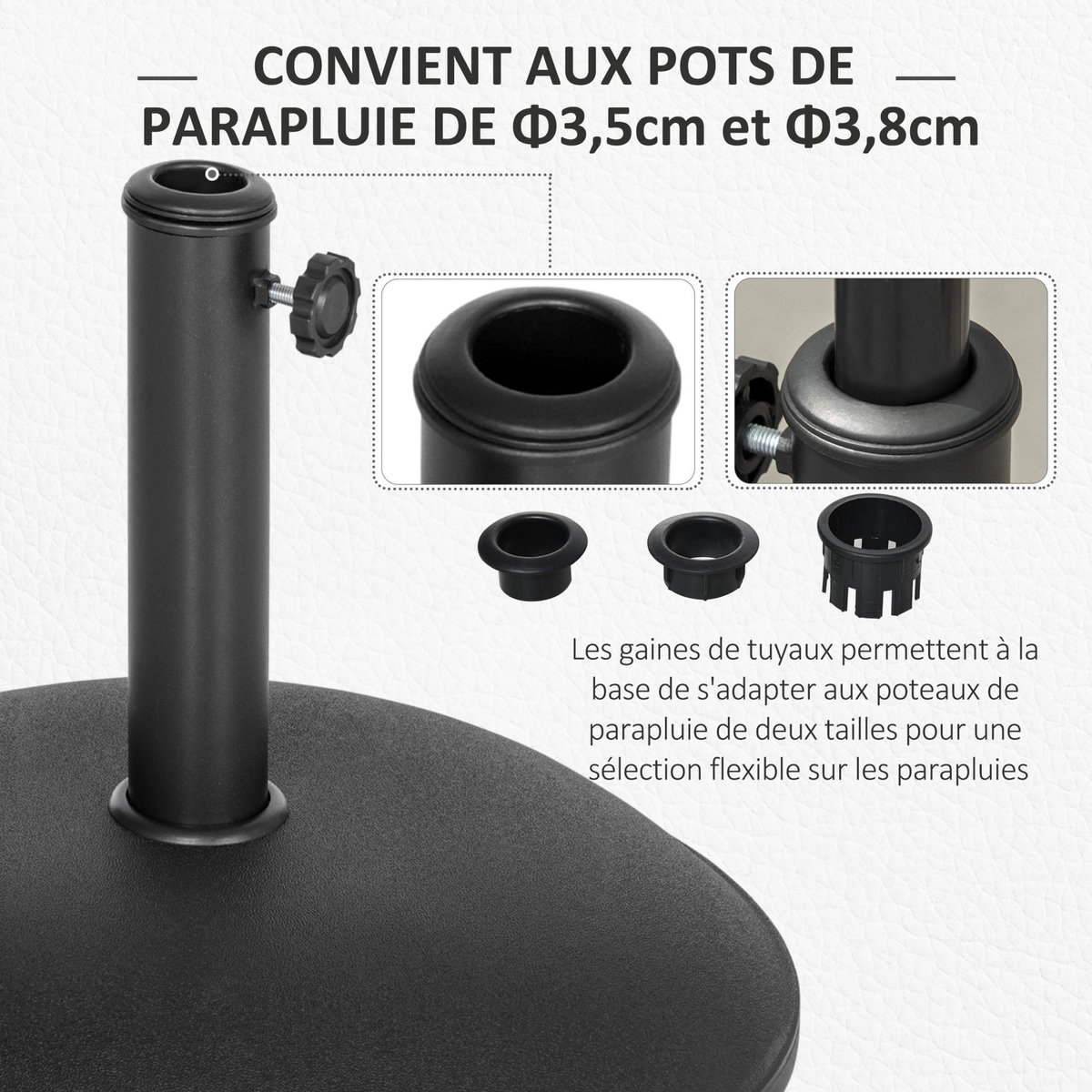 OUTSUNNY Pied de parasol rond base de lestage parasol Ø 45 x 36H cm poids net 20 Kg ciment PVC gris noir