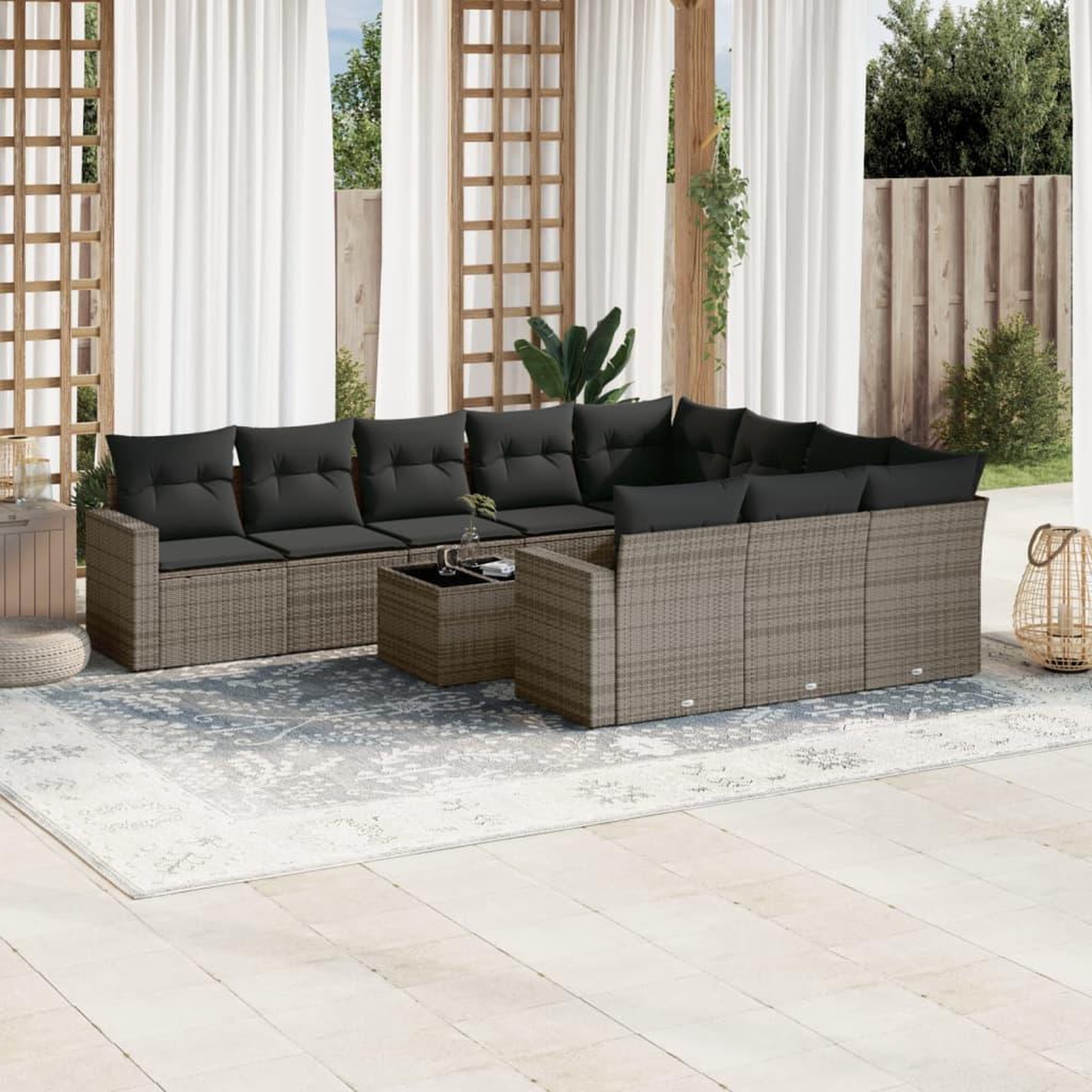 Voir la diapositive 1 : VIDAXL Salon de jardin 11 pcs avec coussins gris resine tressee
