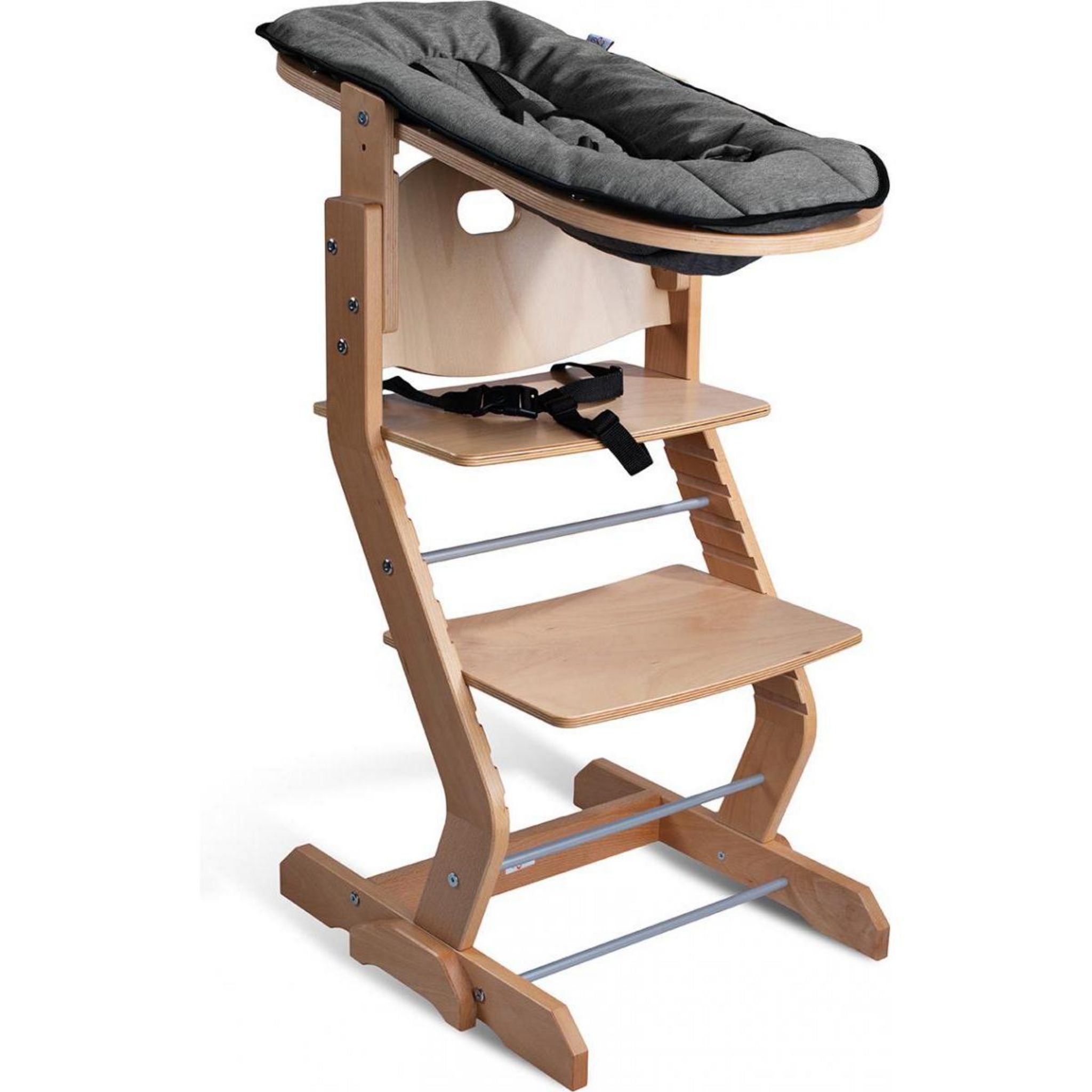 Chaise Haute Bébé Évolutive Bois Naturel - Réglable 90kg - Gris - Pour Enfants Et Adultes