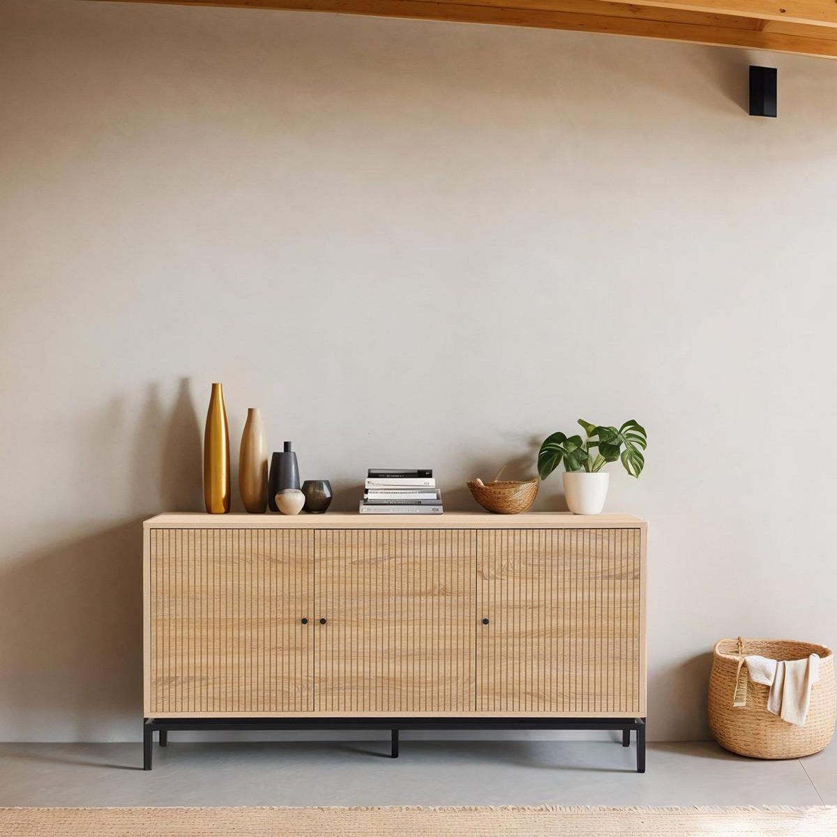 HOMIFAB Buffet 3 portes effet bois 160 cm - Talia