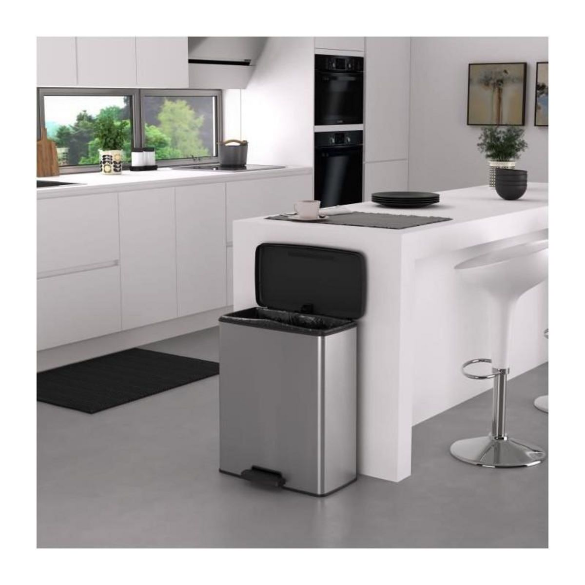 CURVER Poubelle Rectangle - DECO BIN - CURVER - 65L - Design moderne - 49 x 29 x 61 cm - Gris métallisé