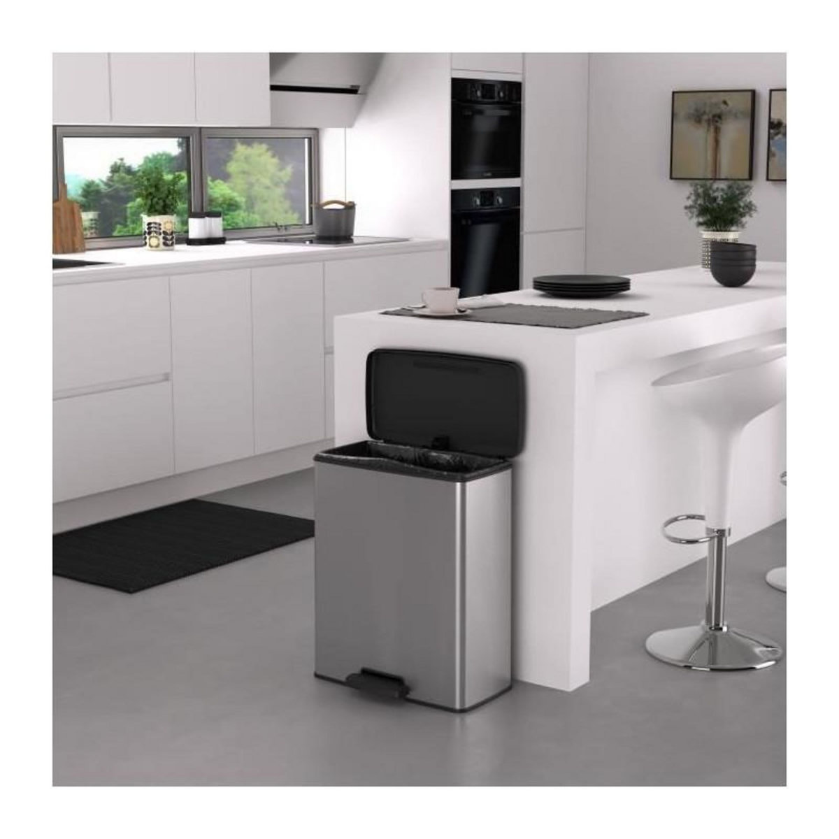 CURVER Poubelle Rectangle - DECO BIN - CURVER - 65L - Design moderne - 49 x 29 x 61 cm - Gris métallisé