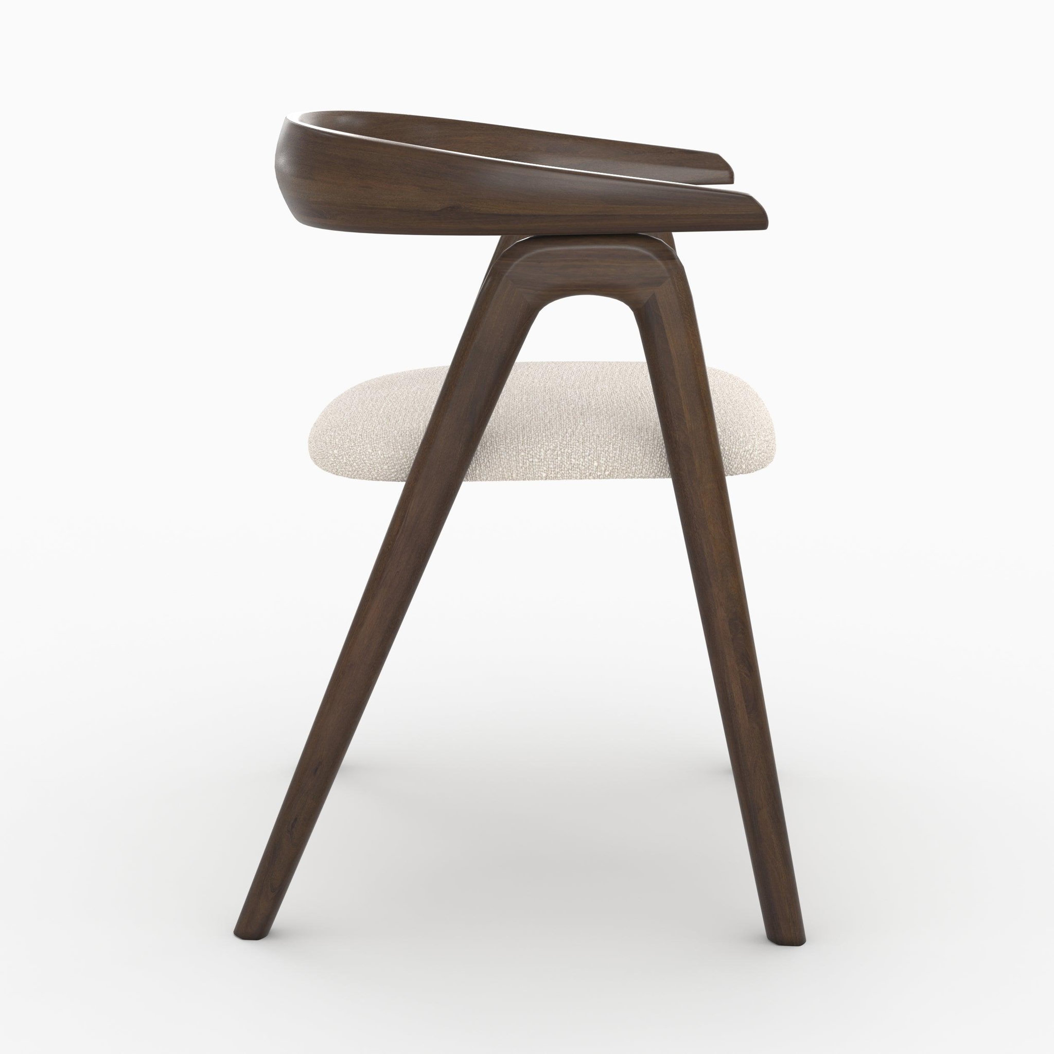 Voir la diapositive 6 : MAISON PAVANE Chaise en bois d'hévéa foncé et tissu bouclé crème-Hawa