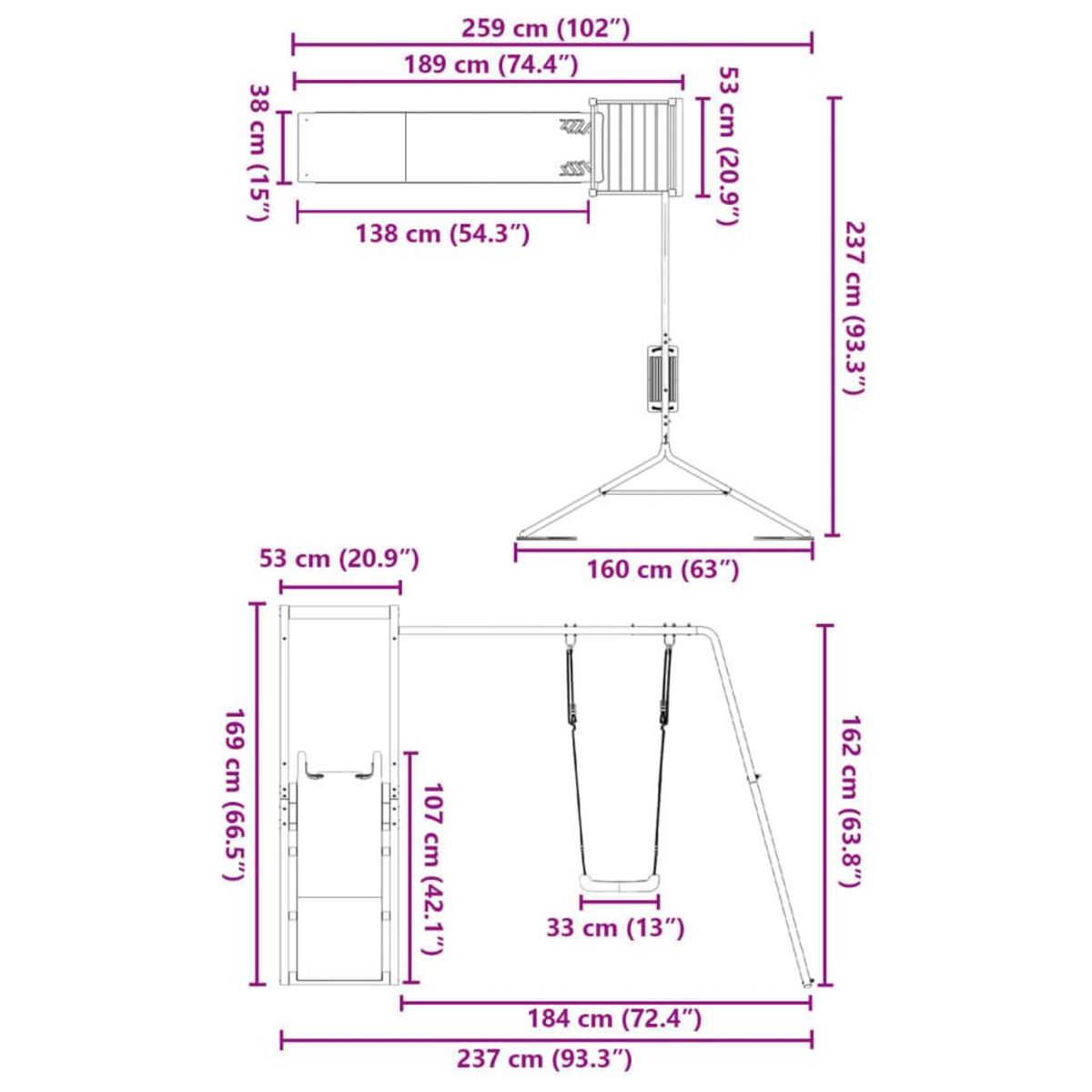 VIDAXL Aire de jeux d'exterieur bois de pin massif