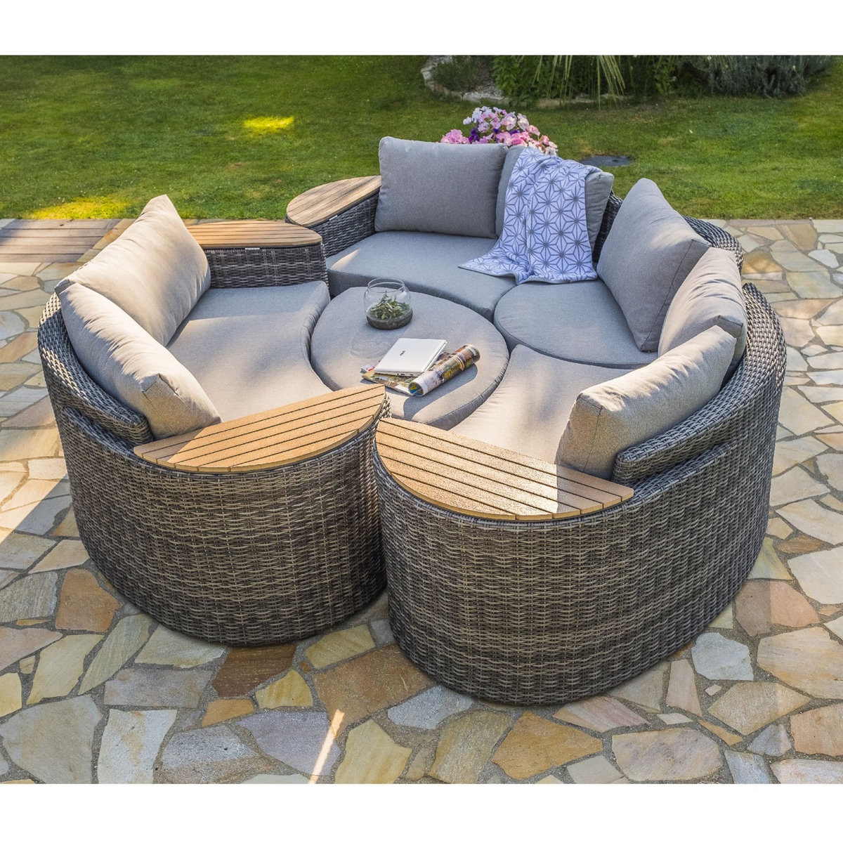 DCB GARDEN Salon bas de jardin 8 personnes en résine tressée NOUMEA - GRIS