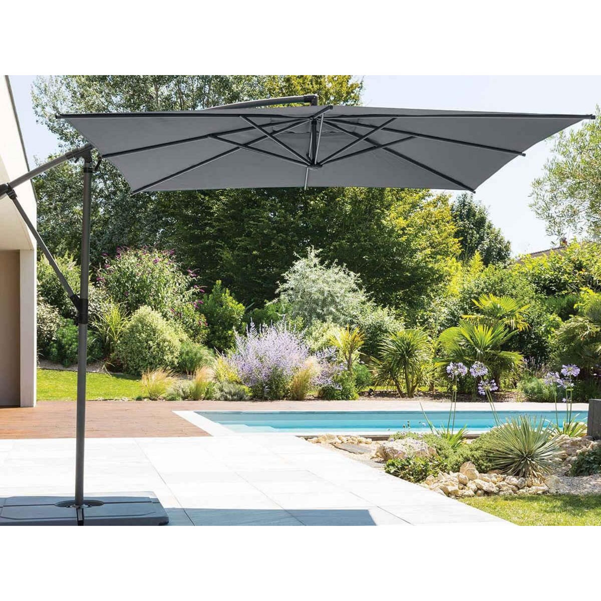 HESPERIDE Parasol déporté carré Manoa Ardoise - 2,5 x 2,5 m - Hespéride