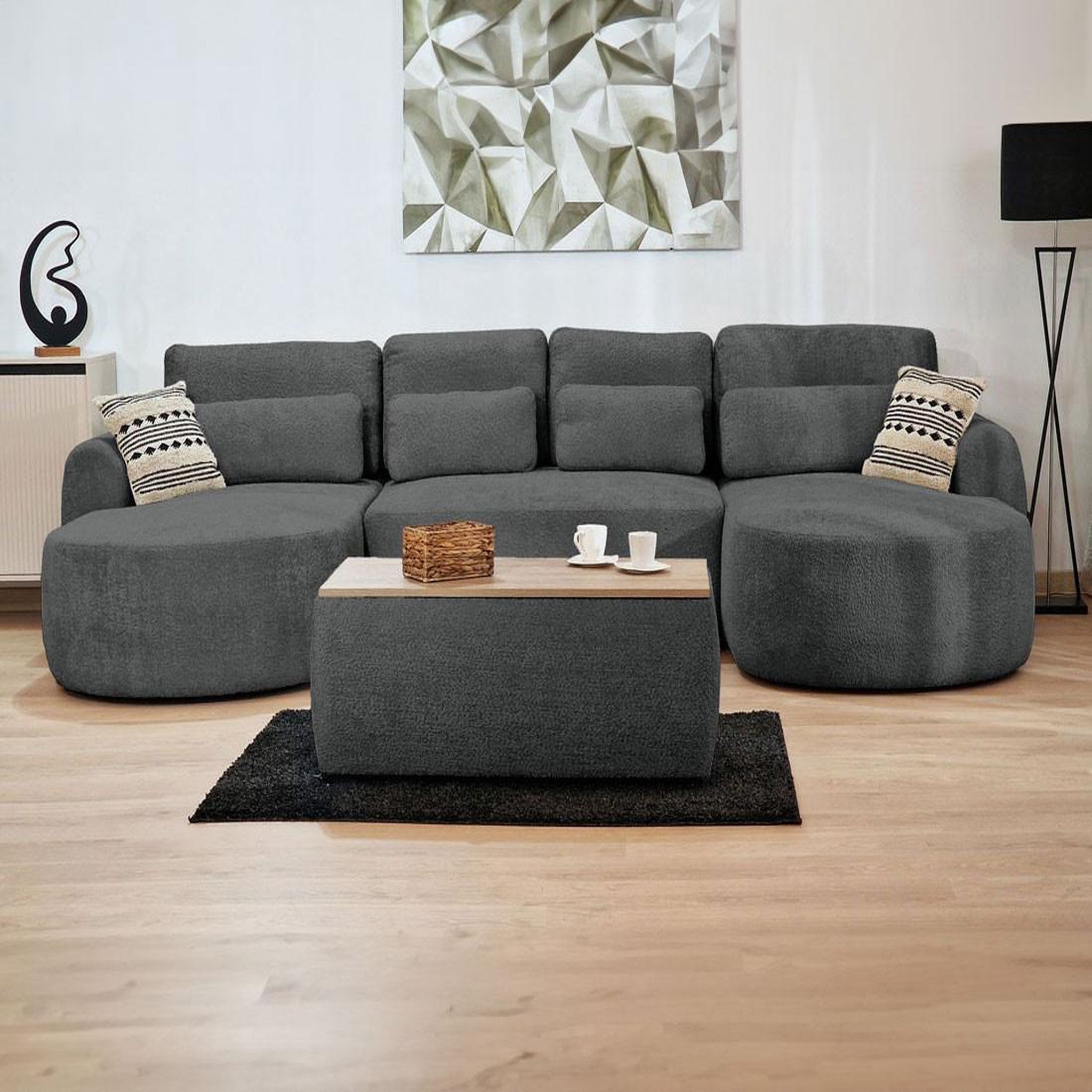 Voir la diapositive 6 : BEST MOBILIER Mahina - canapé panoramique en u 7 places - convertible avec coffre - en tissu bouclette
