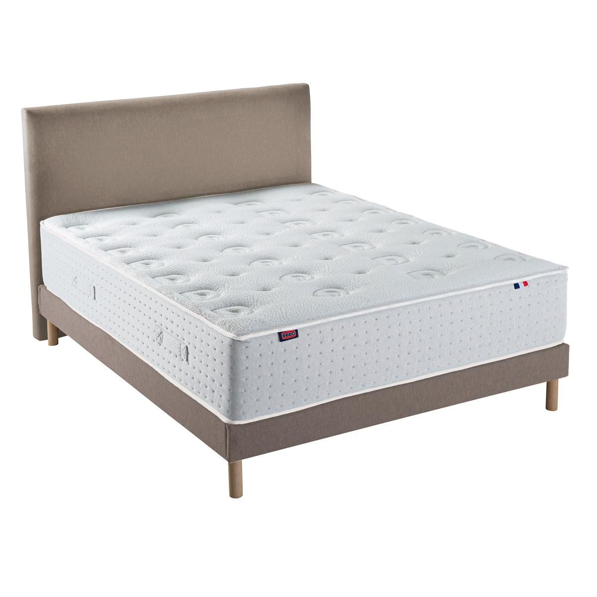 DODO Ensemble - Matelas ferme + sommier + Tête de lit Blanc/Beige LE VERITABLE