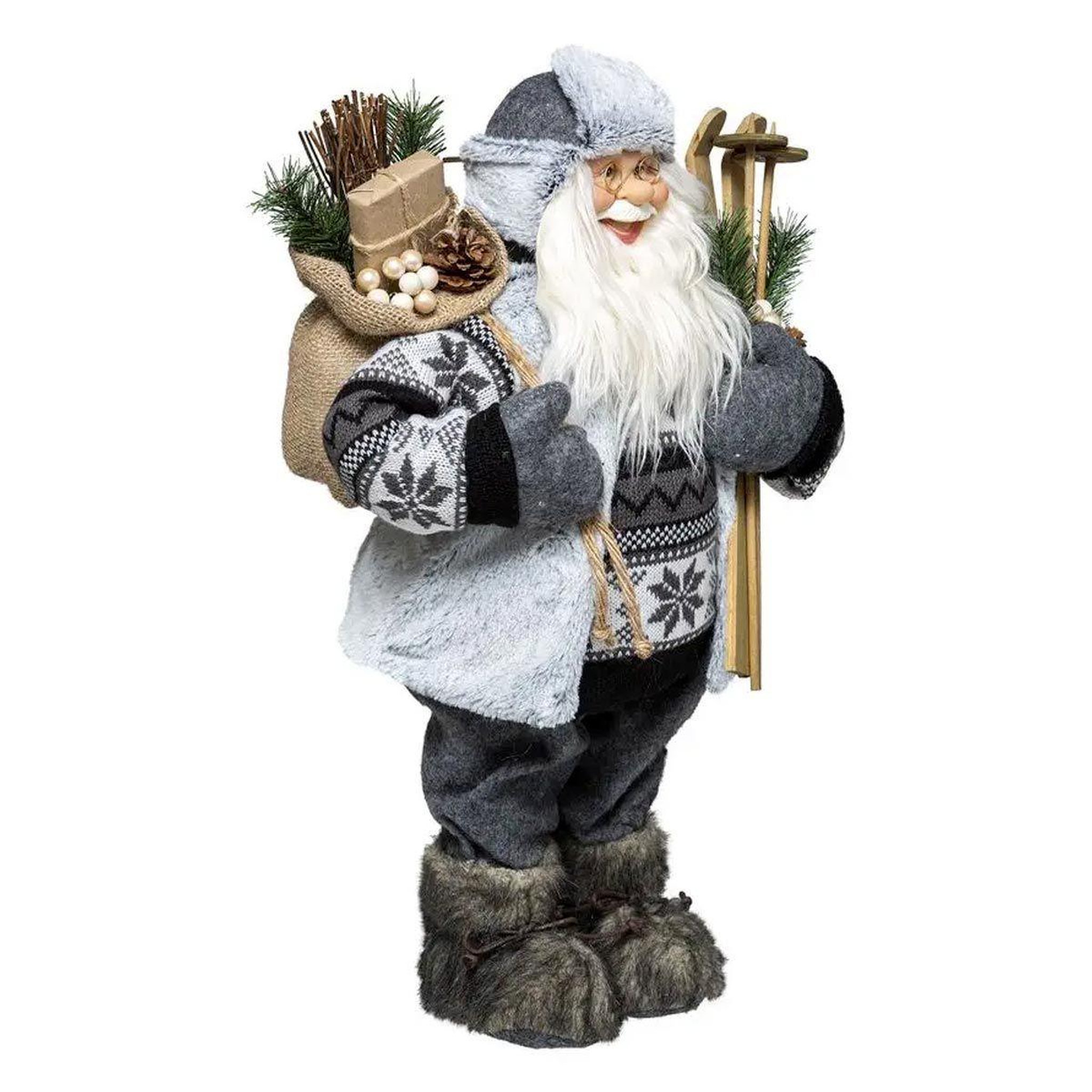 ATMOSPHERA Père noël déco traditionnel  ski  29cm gris