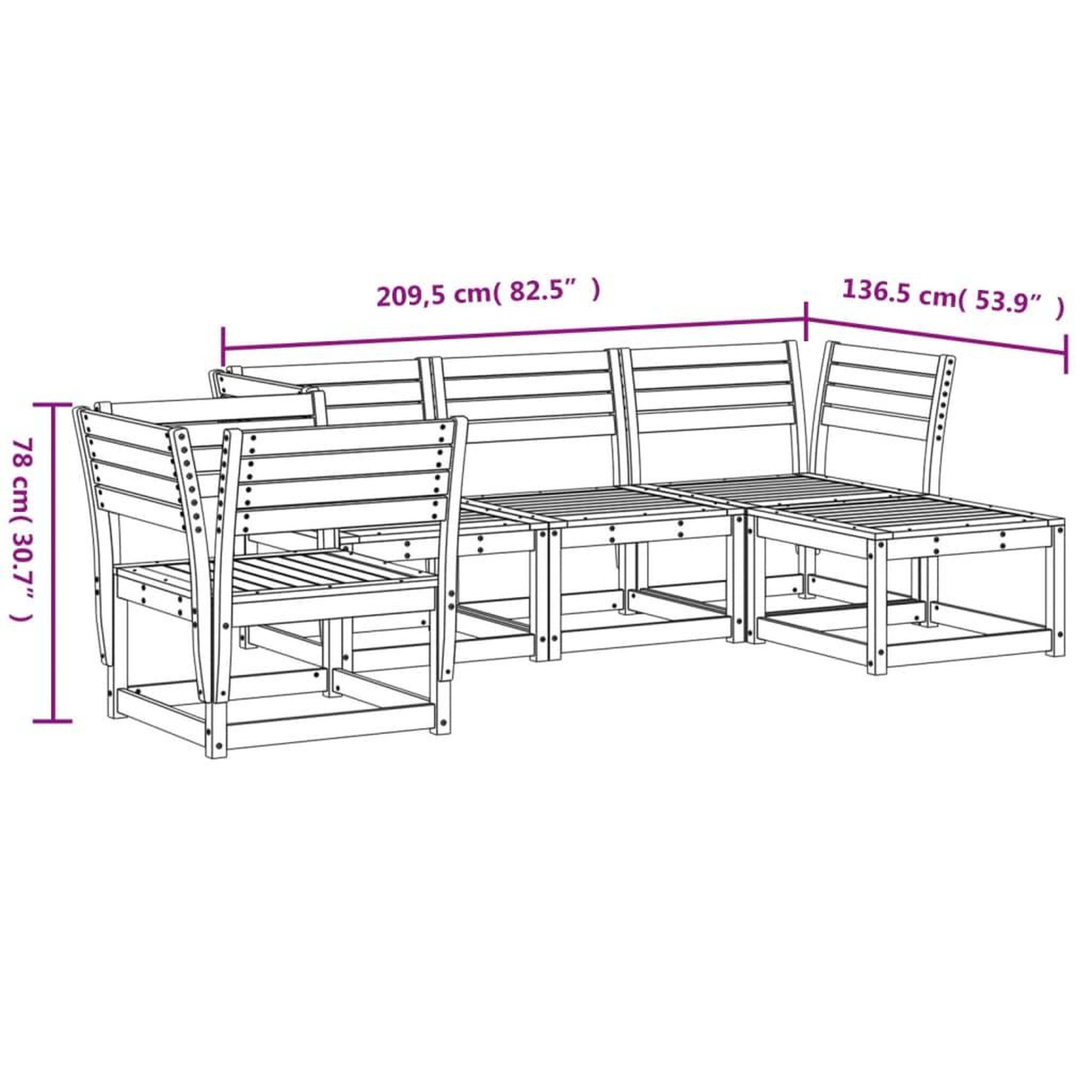 Voir la diapositive 6 : VIDAXL Salon de jardin 5 pcs cire marron bois de pin massif