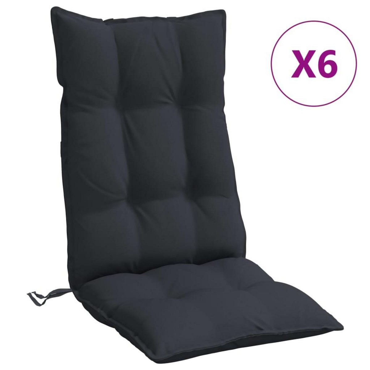 VIDAXL Coussins de chaise a dossier haut lot de 6 noir tissu oxford