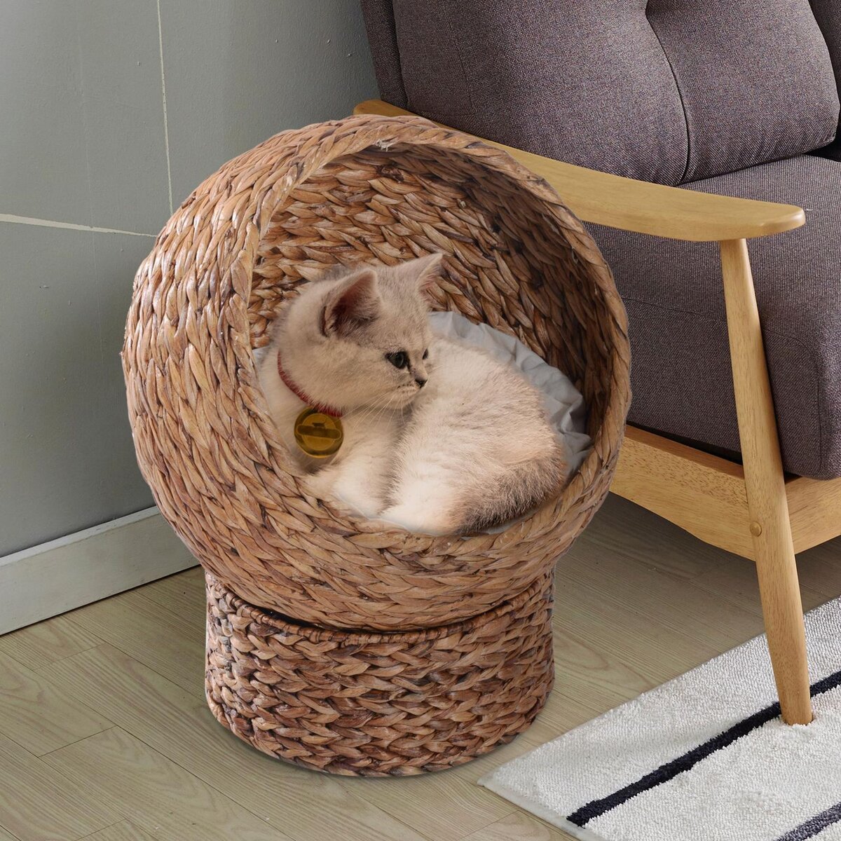 PAWHUT PawHut Panier chat lit chat cosy grand confort dim. 42L x 33l x 52H cm coussin moelleux beige inclus