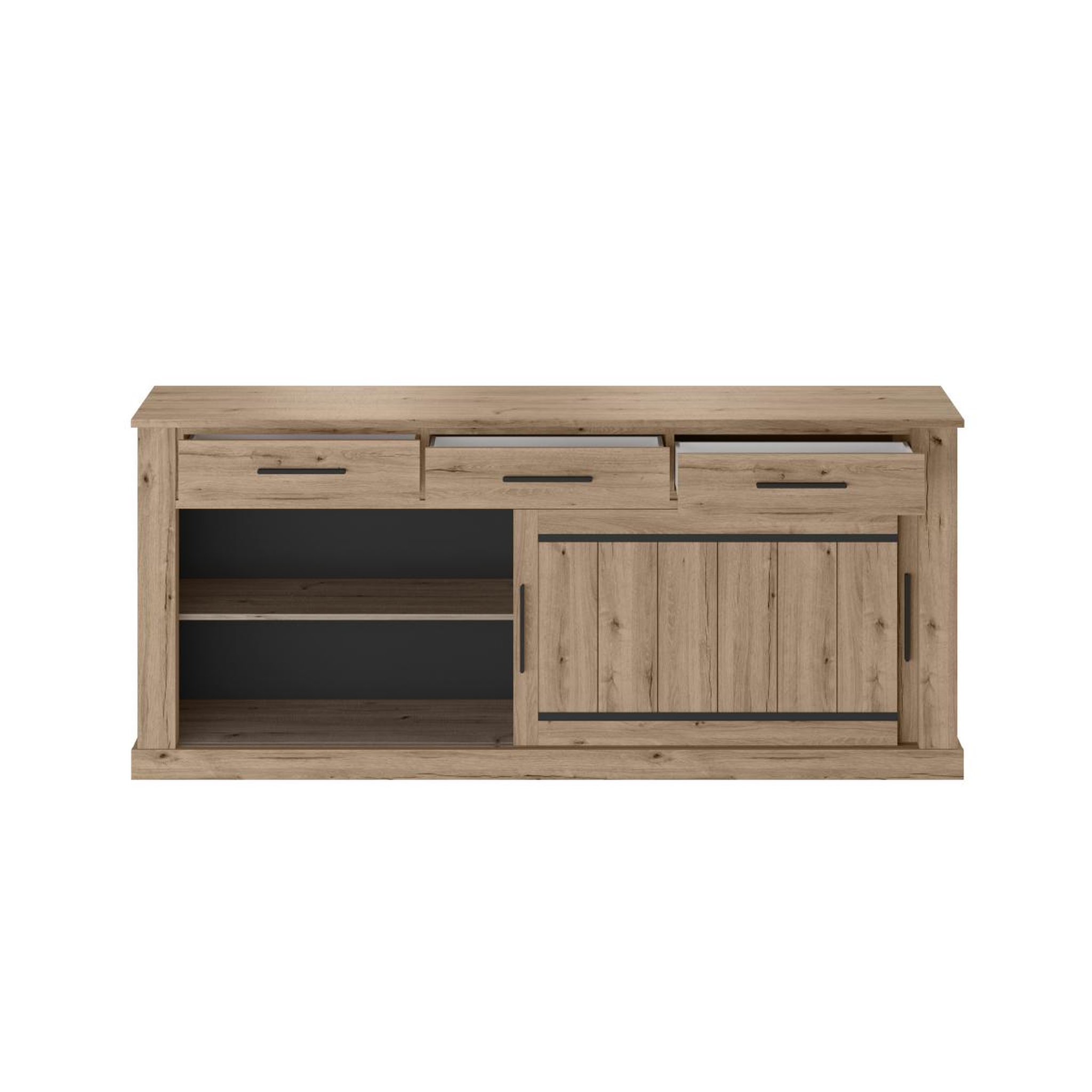 Voir la diapositive 4 : JLC KREATION Buffet bas en bois 2 portes-3 tiroirs KAMELIA