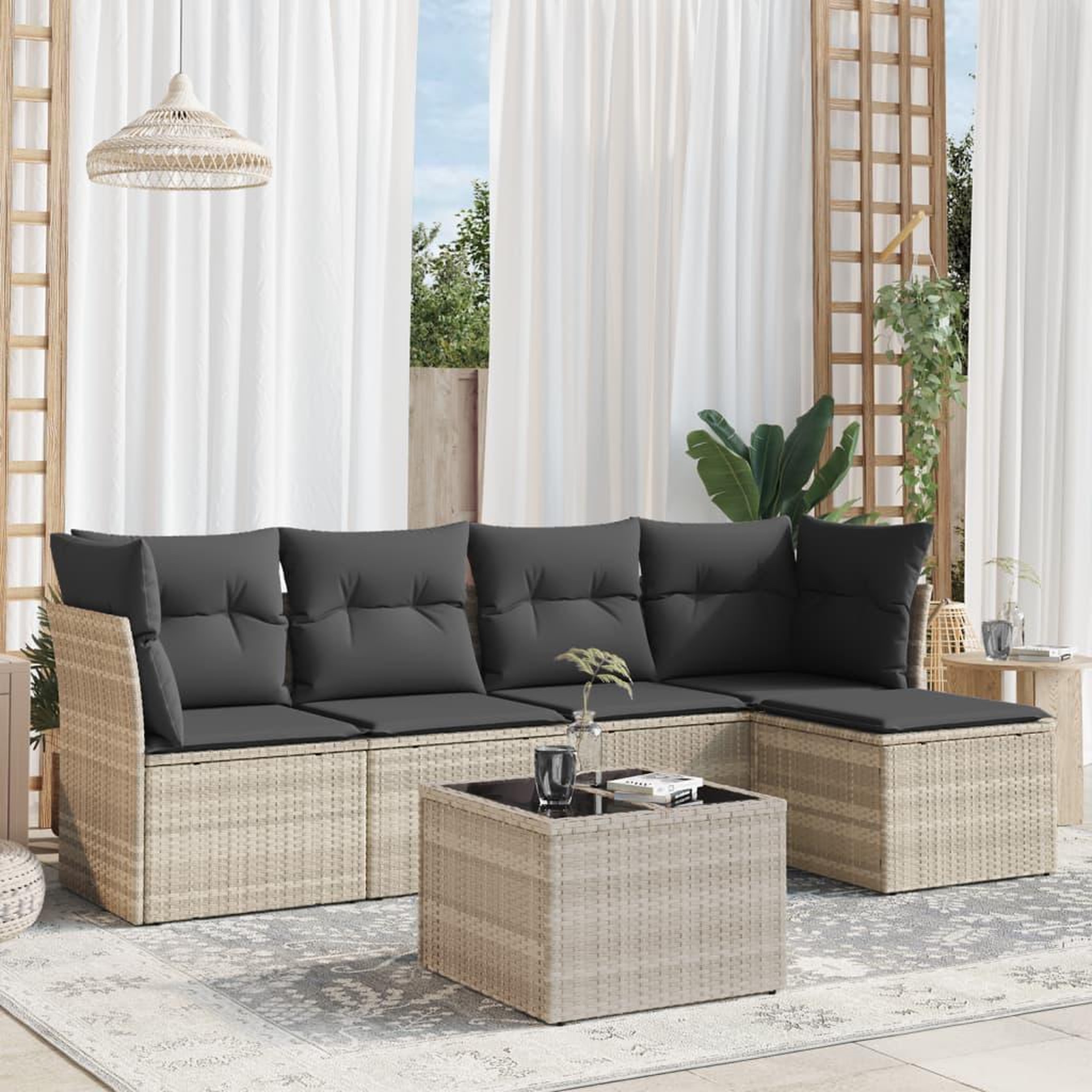 VIDAXL Salon de jardin 6 pcs avec coussins gris clair resine tressee