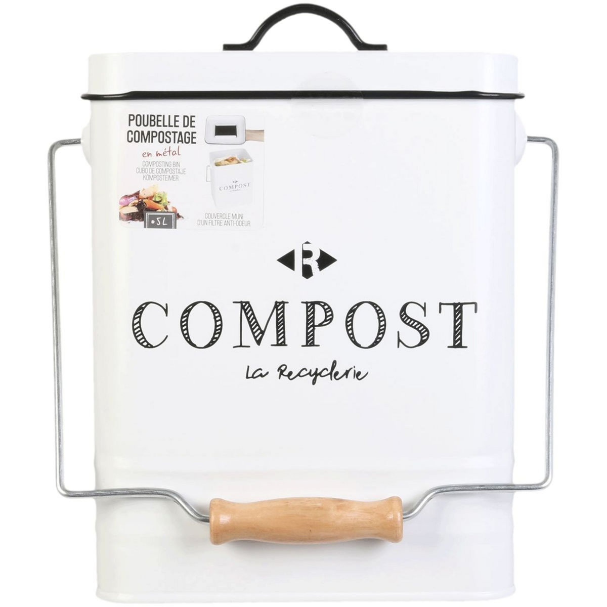  Boite de compost 5 litres bois et acier inoxydable