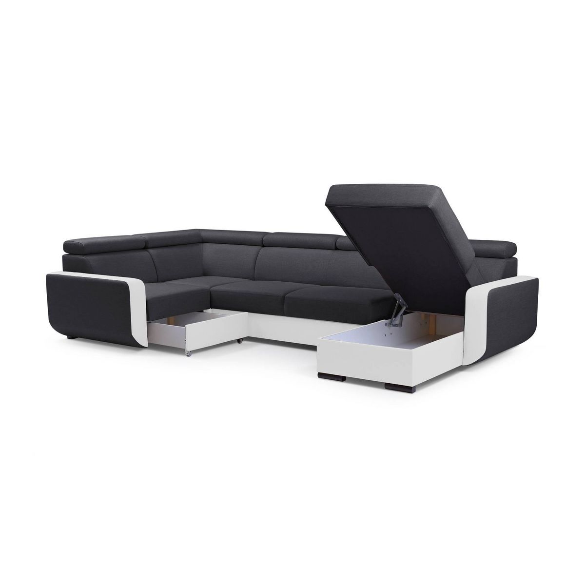 LISA DESIGN Dustin - canapé d'angle réversible panoramique en u - 7 places - convertible avec coffres - têtières réglables