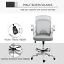 Voir la diapositive 4 : HOMCOM Fauteuil de bureau chaise de bureau assise haute réglable dim. 64L x 60l x 106-126H cm pivotant 360° maille respirante gris