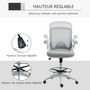 Voir la diapositive 4 : HOMCOM Fauteuil de bureau chaise de bureau assise haute réglable dim. 64L x 60l x 106-126H cm pivotant 360° maille respirante gris
