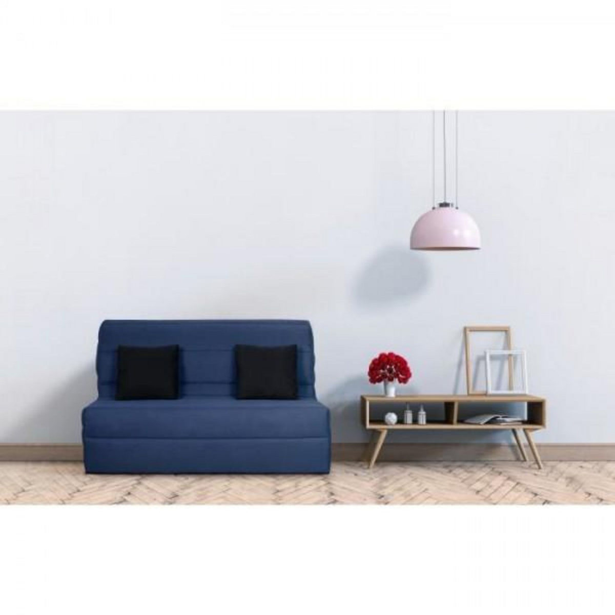 DUNLOPILLO DUNLOPILLO Banquette BZ - Tissu Marine + 2 coussins noir - L 140 x P 99 x H 98 cm - Made in France - ALICE