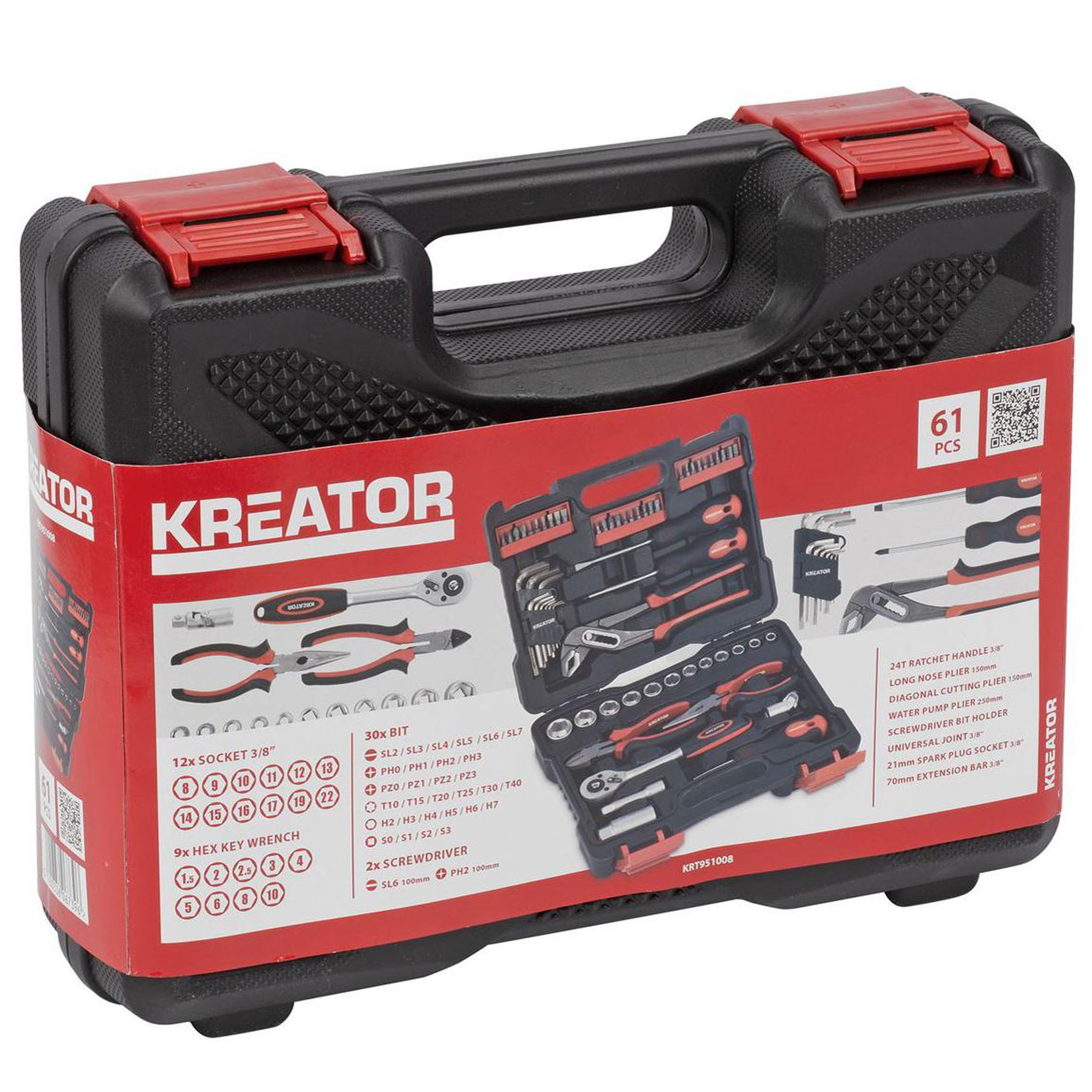 Voir la diapositive 2 : KREATOR Mallette à outils 61 pièces Kreator