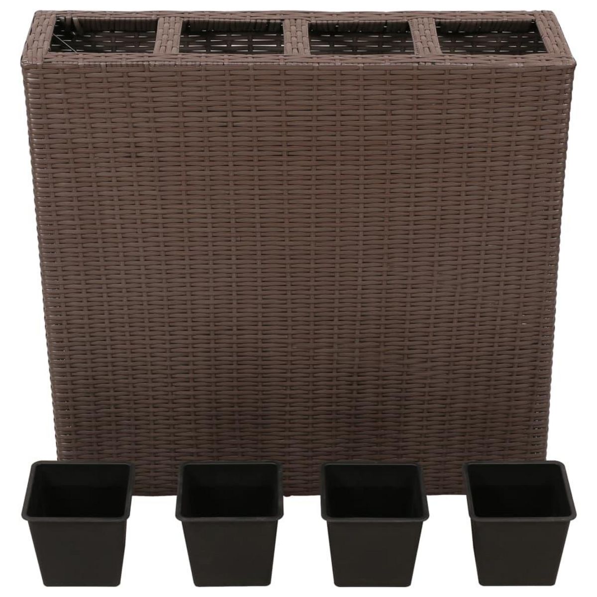 VIDAXL Lits sureleves de jardin et 4 pots 2 pcs Resine tressee Marron