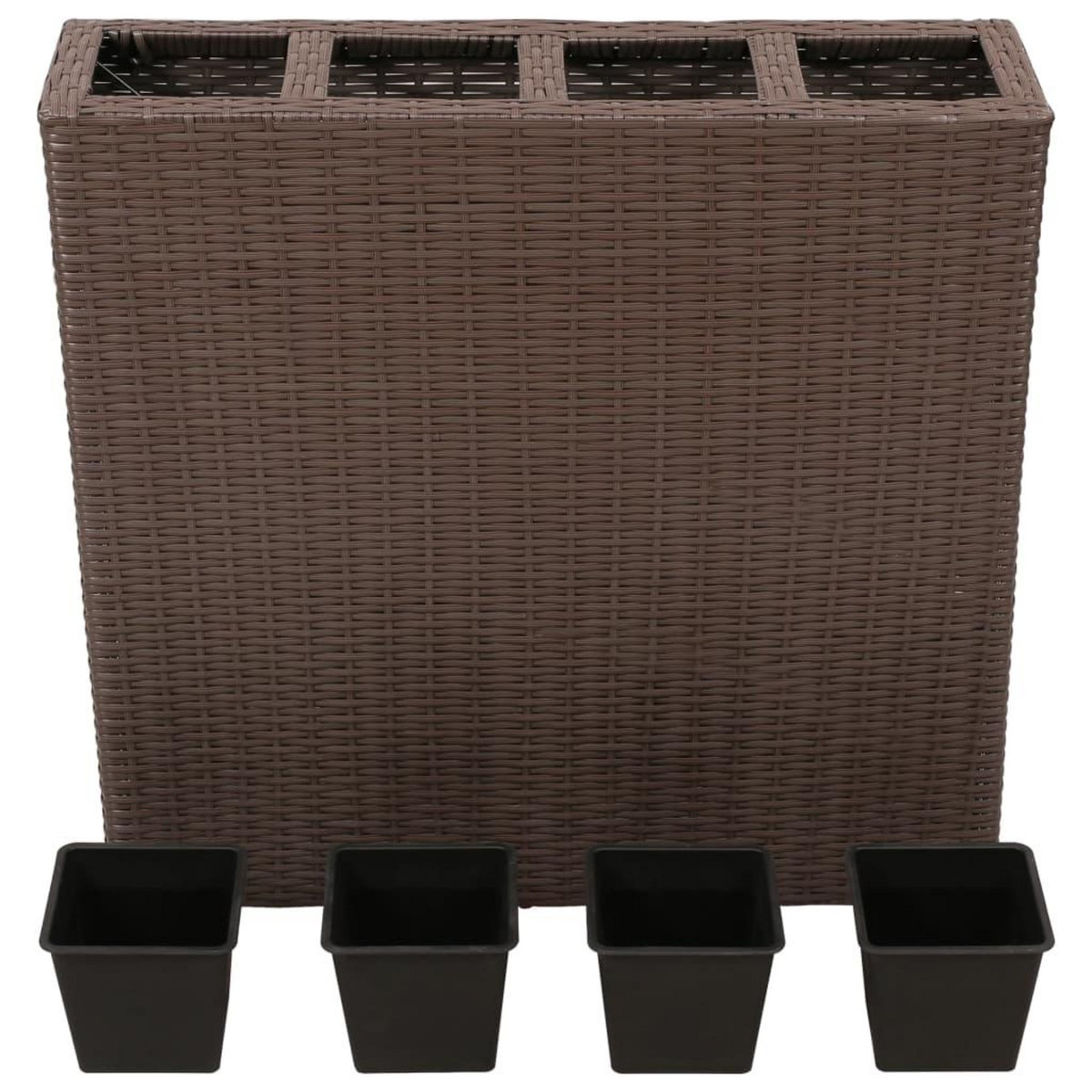 VIDAXL Lits sureleves de jardin et 4 pots 2 pcs Resine tressee Marron