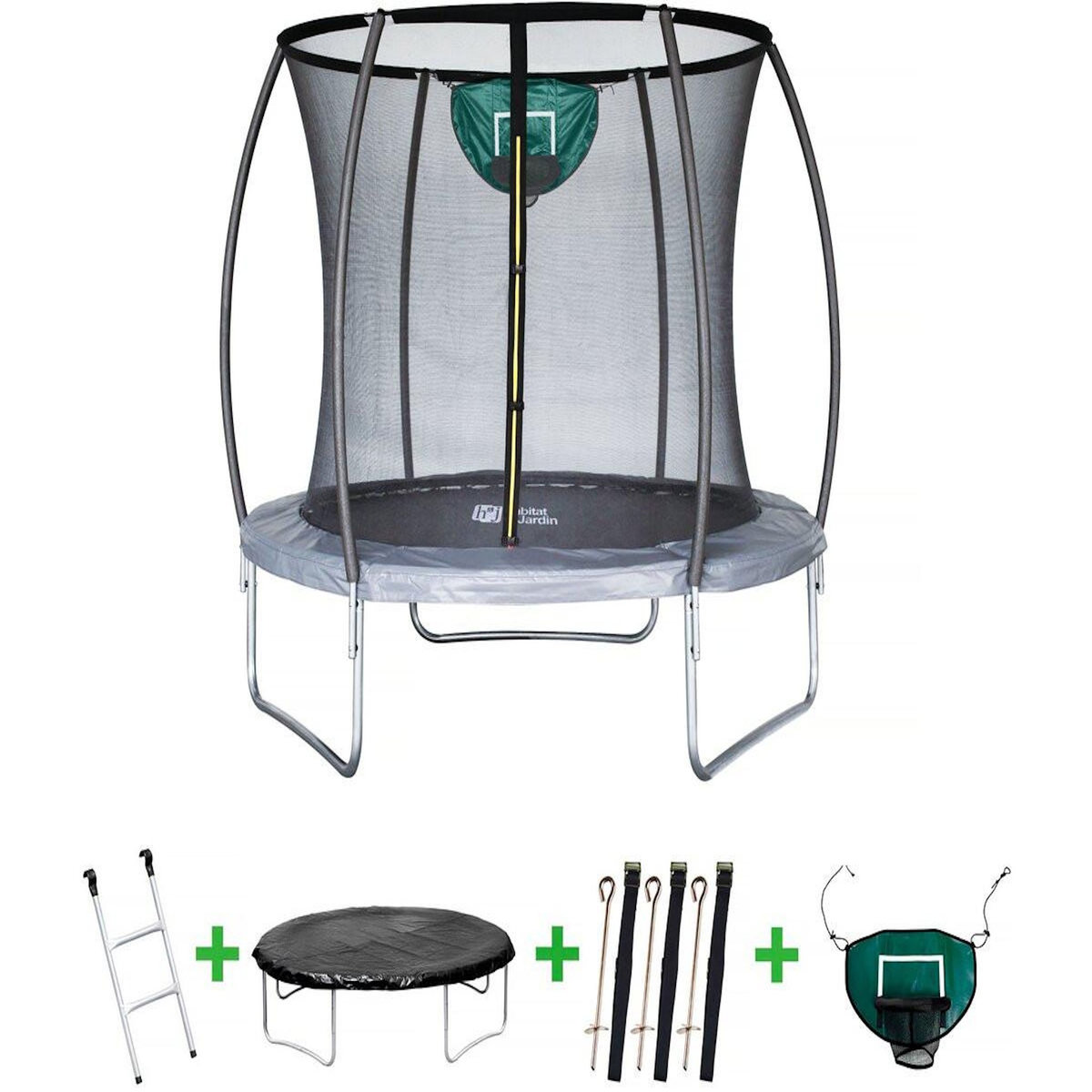 Habitat et Jardin Trampoline avec filet intérieur  jumper  - Ø 4,60 m - Gris