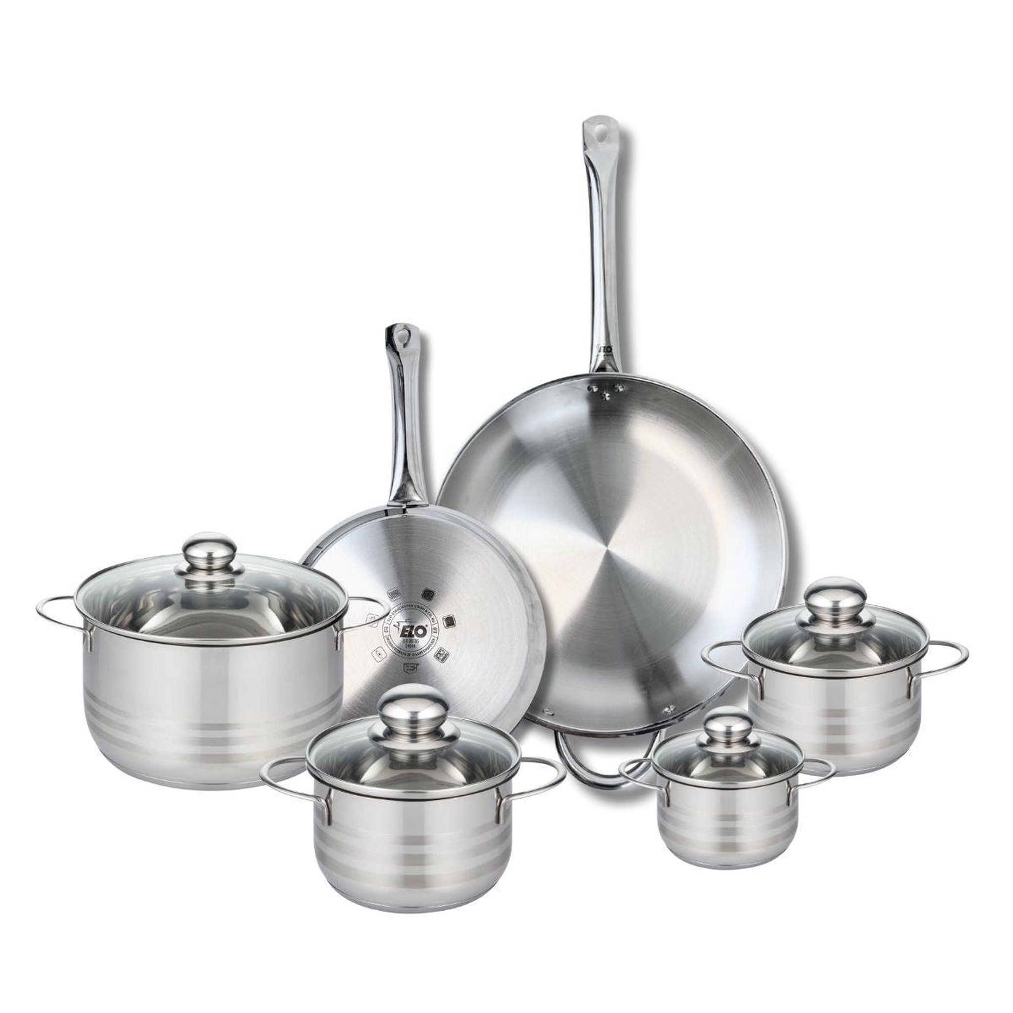 ELO Ensemble de 2 poêles de cuisson 24 et 32 cm et 4 faitouts 12, 14, 16 et 20 cm elo profi brillant