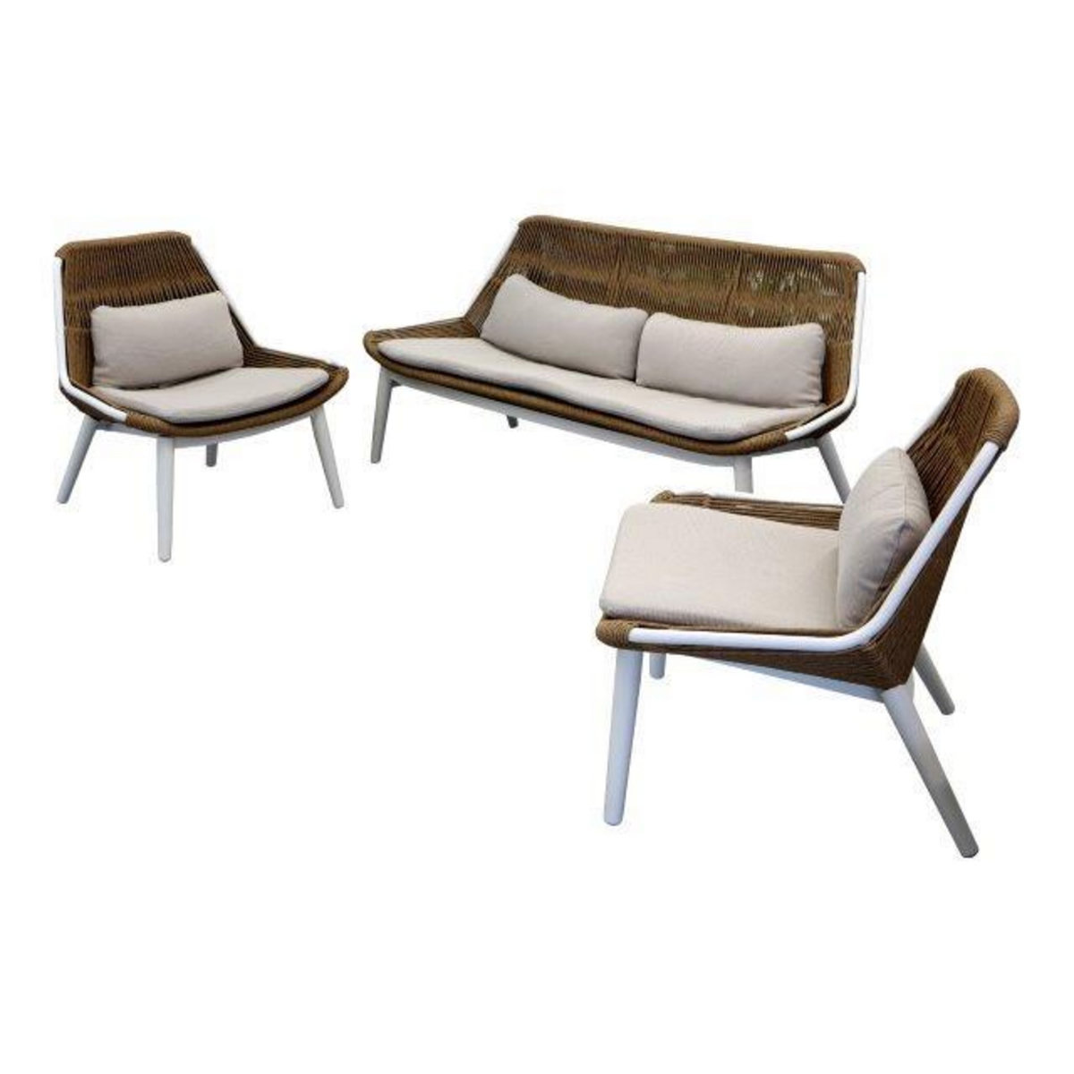 Proloisirs Set Como ensemble 3 pièces en aluminium/rope/wicker avec coussin - blanc/twist naturel